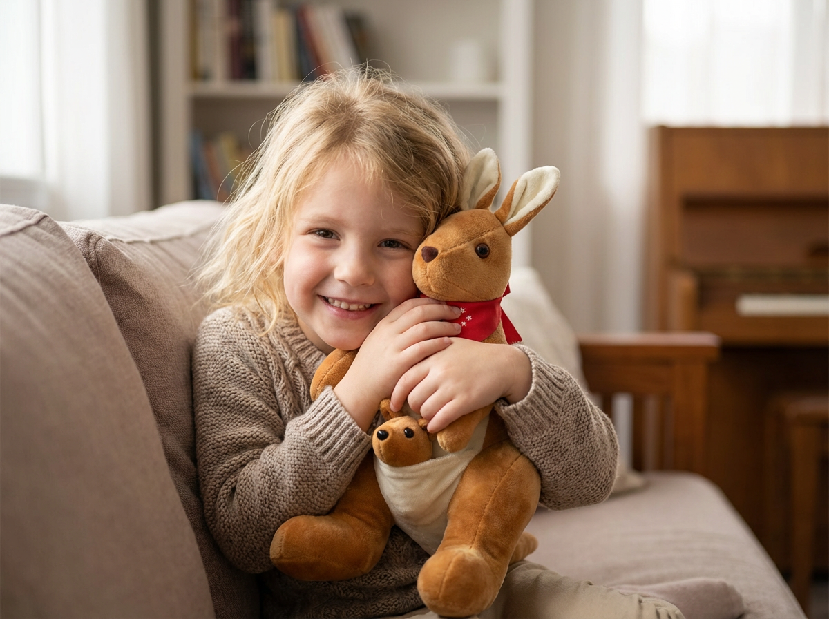 Kangaroo Stuffed Animal with Joey in Pouch & Australia Scarf - Soft Cuddly Plush Toy(55cm, light brown
)| Other Colors Available in Store - Image 2