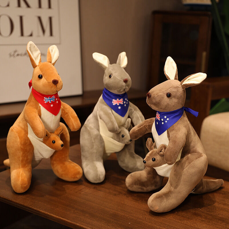 Kangaroo Stuffed Animal with Joey in Pouch & Australia Scarf - Soft Cuddly Plush Toy(45cm, Dark brown
)| Other Colors Available in Store - Image 5