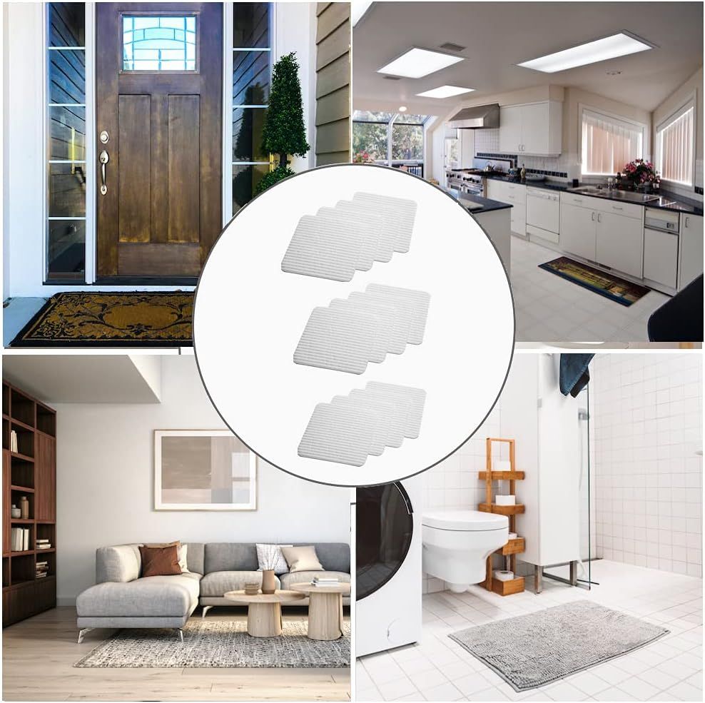 12-Pack Rug Gripper Pads with Micro-Groove Surface for Anti-Slip Stability, Reusable & Residue-Free, Ideal for Entryways, Bathrooms, Kitchens, and Living Rooms (White) - Image 6