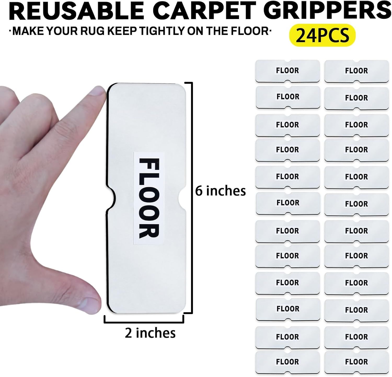 24PCS Reusable Carpet Grippers, Washable Non-Slip Rug Tape for Hardwood Floors, Strong Adhesive Rug Corners Fixer, No Residue Rug Pads for Area Rugs (Black) - Image 2