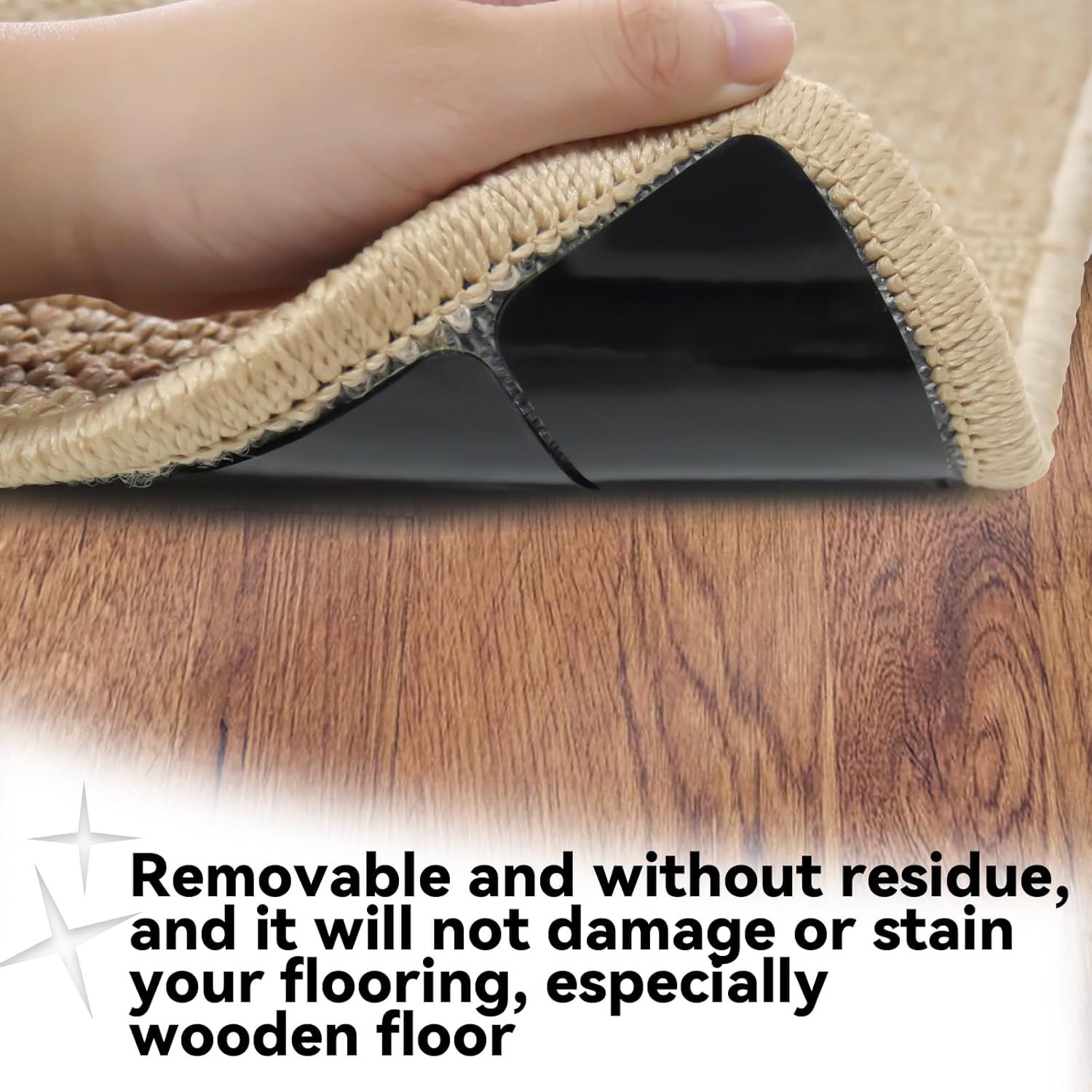 24PCS Reusable Carpet Grippers, Washable Non-Slip Rug Tape for Hardwood Floors, Strong Adhesive Rug Corners Fixer, No Residue Rug Pads for Area Rugs (Black) - Image 4