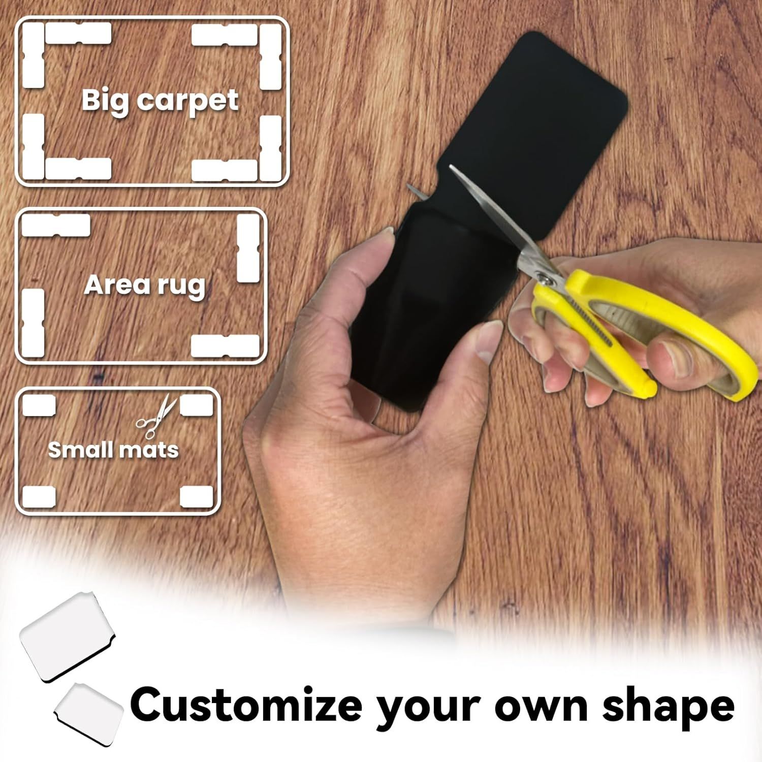 24PCS Reusable Carpet Grippers, Washable Non-Slip Rug Tape for Hardwood Floors, Strong Adhesive Rug Corners Fixer, No Residue Rug Pads for Area Rugs (Black) - Image 6