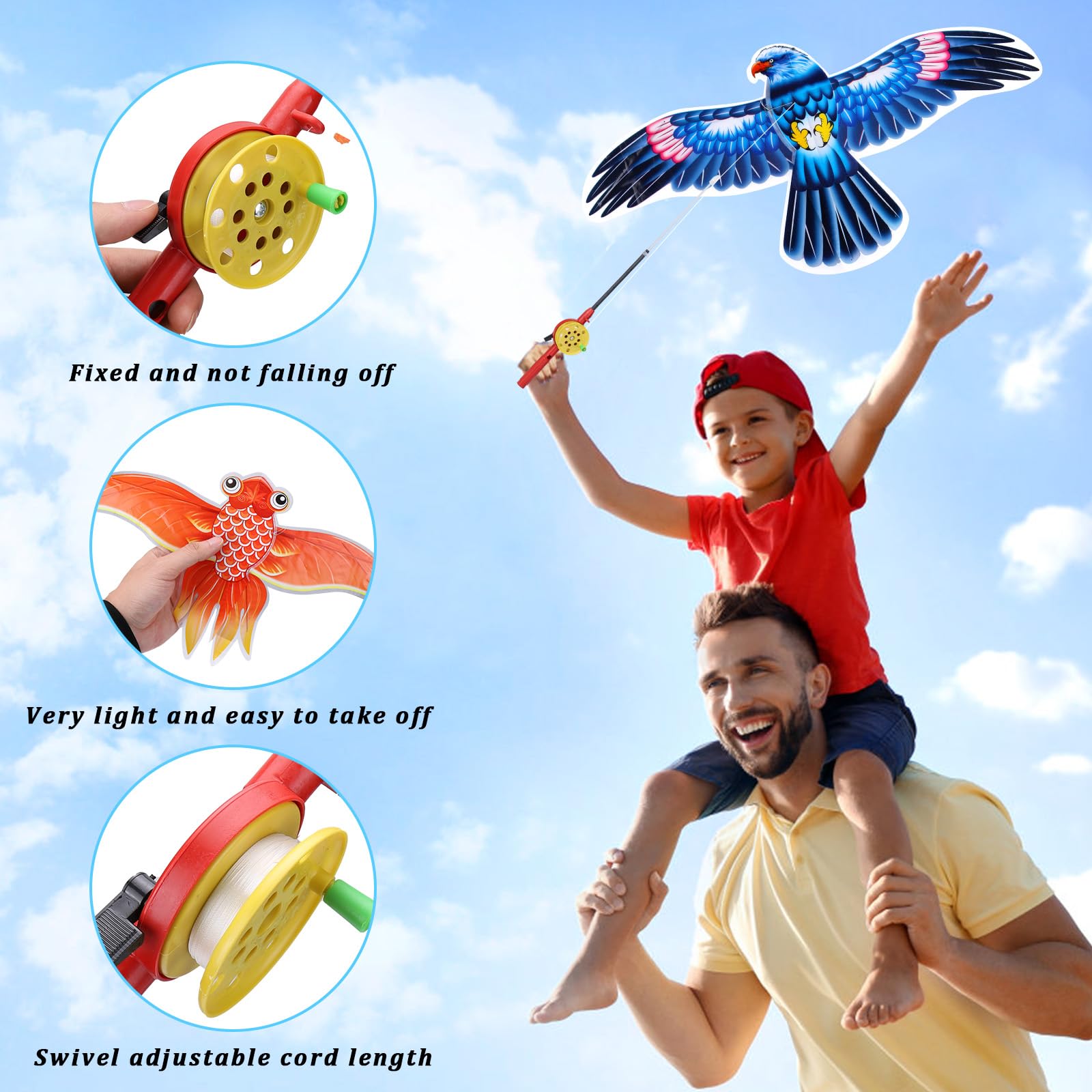 Kids’ Mini Fishing-Rod Kite Set – 3-Pack Bird Designs, Easy-Grip Reel Handle, Adjustable Line, Lightweight & Durable for Outdoor Play, Perfect for Beginners Ages 3–8, Encourages Active Fun and Family Bonding (Multicolor) - Image 2