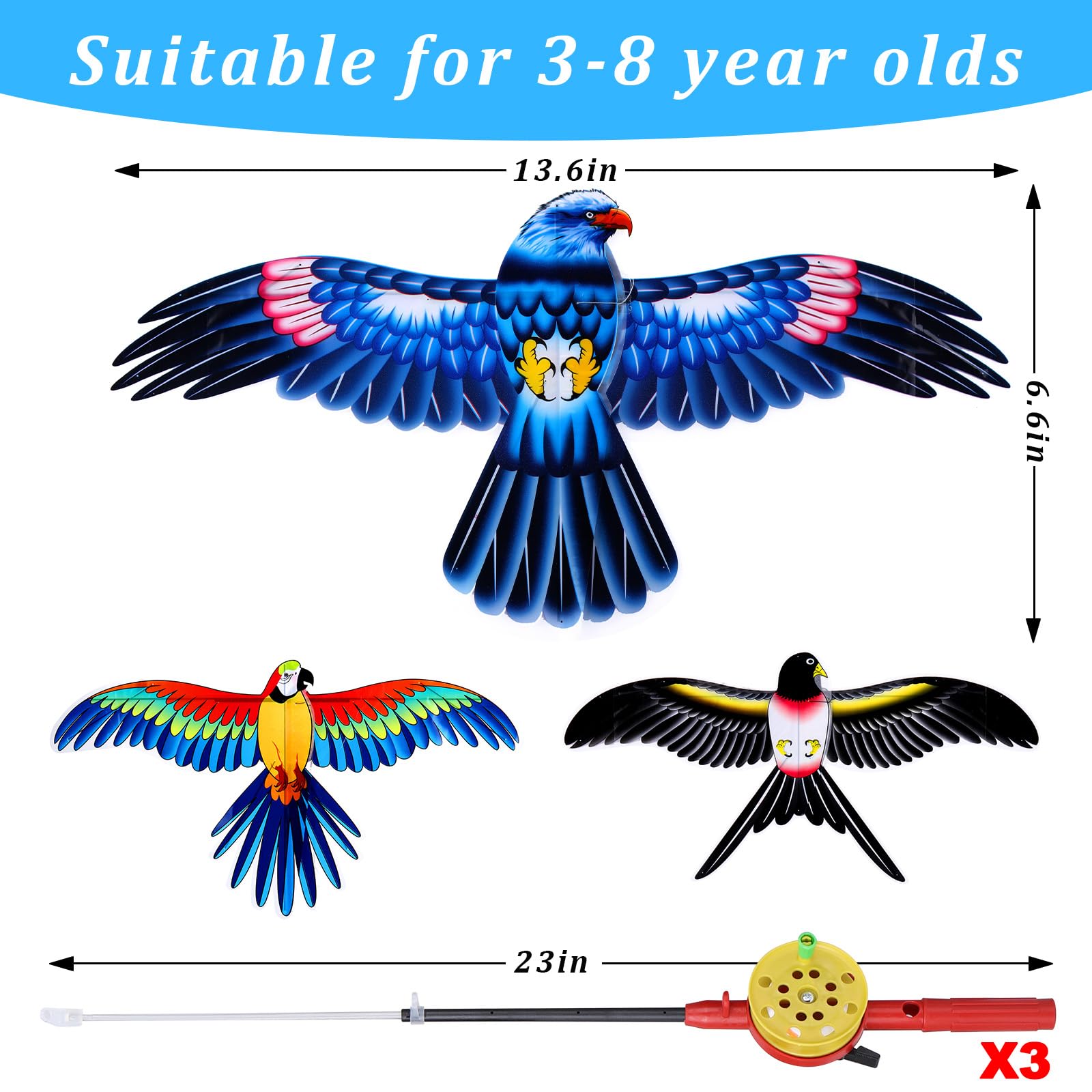 Kids’ Mini Fishing-Rod Kite Set – 3-Pack Bird Designs, Easy-Grip Reel Handle, Adjustable Line, Lightweight & Durable for Outdoor Play, Perfect for Beginners Ages 3–8, Encourages Active Fun and Family Bonding (Multicolor) - Image 4