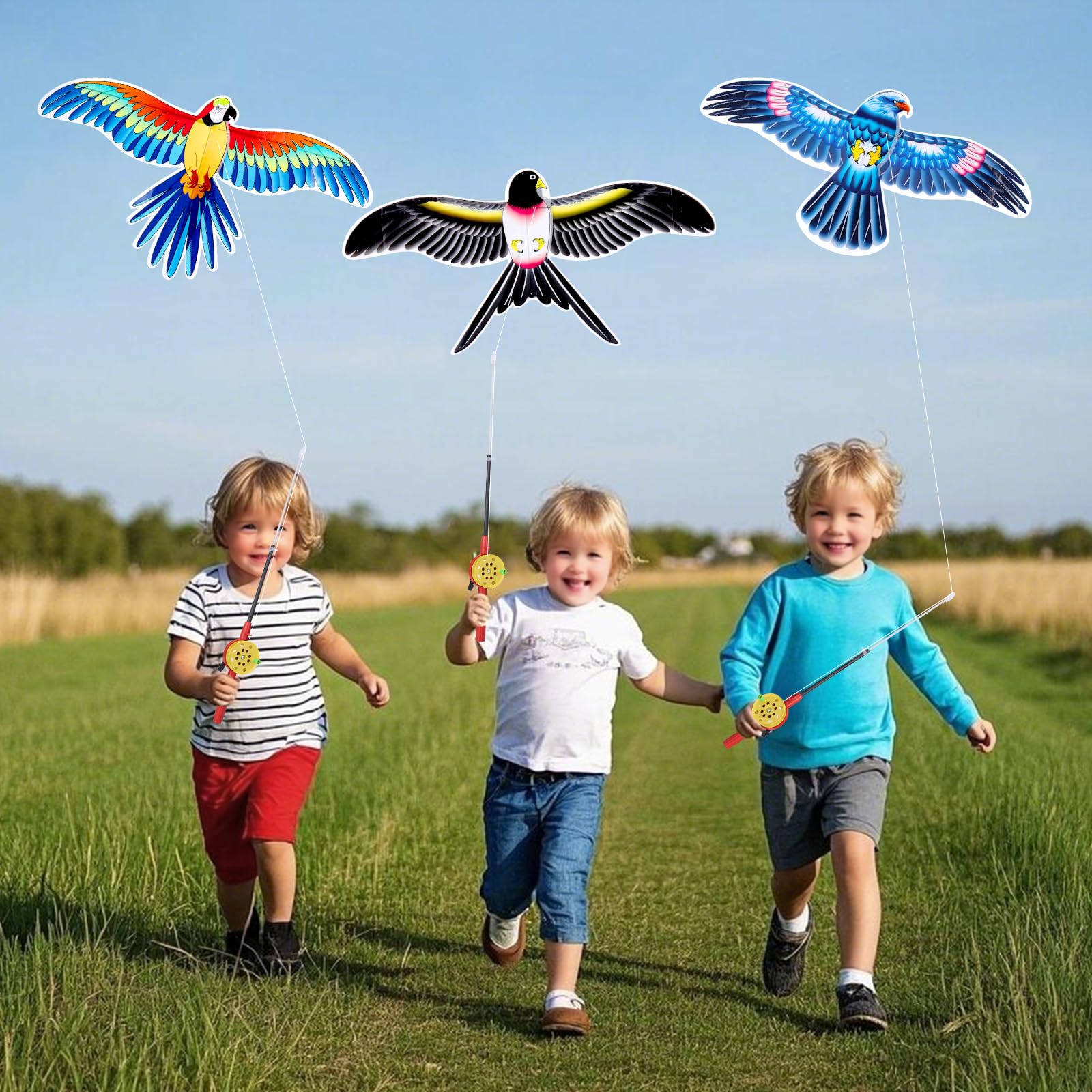 Kids’ Mini Fishing-Rod Kite Set – 3-Pack Bird Designs, Easy-Grip Reel Handle, Adjustable Line, Lightweight & Durable for Outdoor Play, Perfect for Beginners Ages 3–8, Encourages Active Fun and Family Bonding (Multicolor) - Image 5