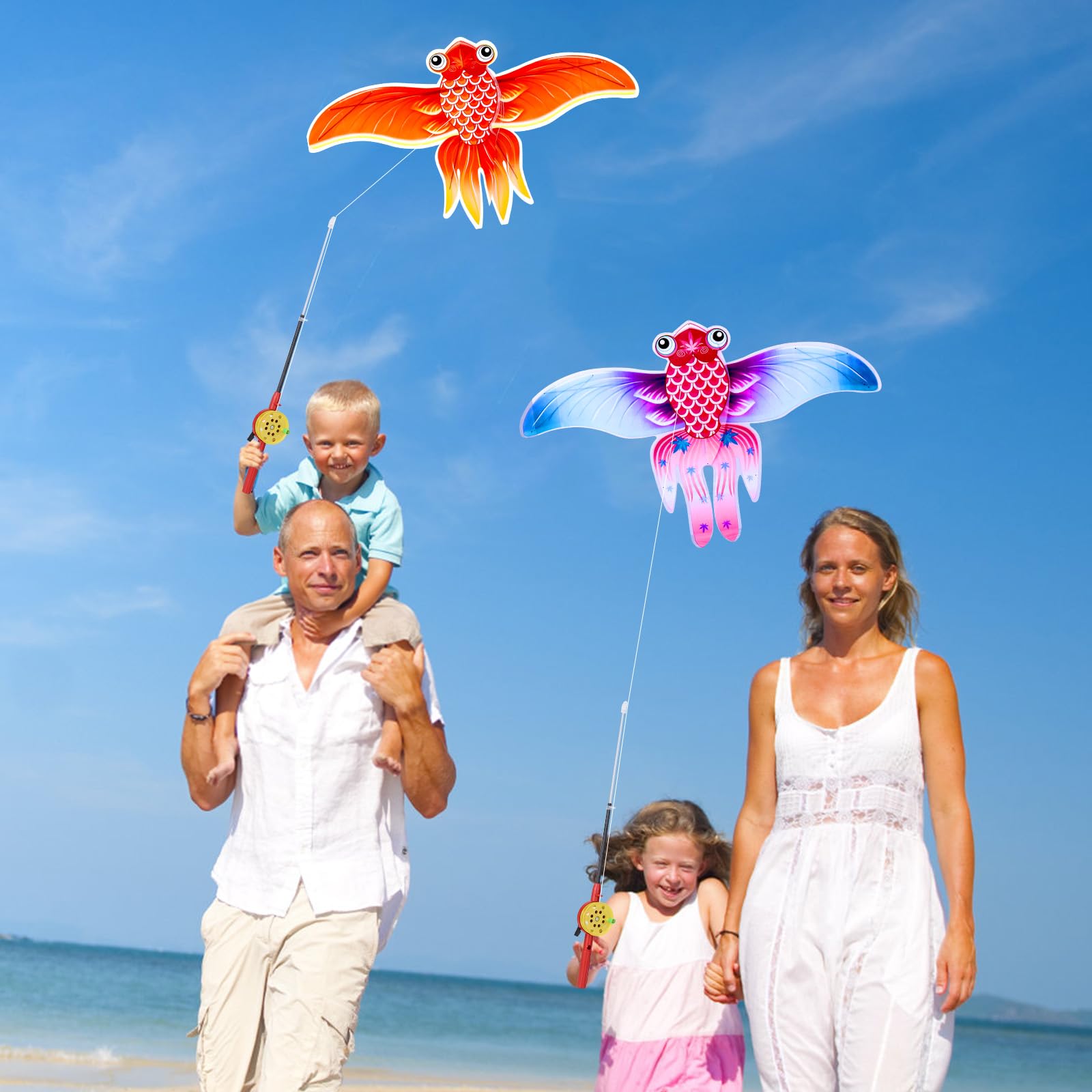 Kids’ Mini Fishing-Rod Kite Set –  3-Pack Fish Designs, Easy-Grip Reel Handle, Adjustable Line, Lightweight & Durable for Outdoor Play, Perfect for Beginners Ages 3–8, Encourages Active Fun and Family Bonding (Multicolor) - Image 2