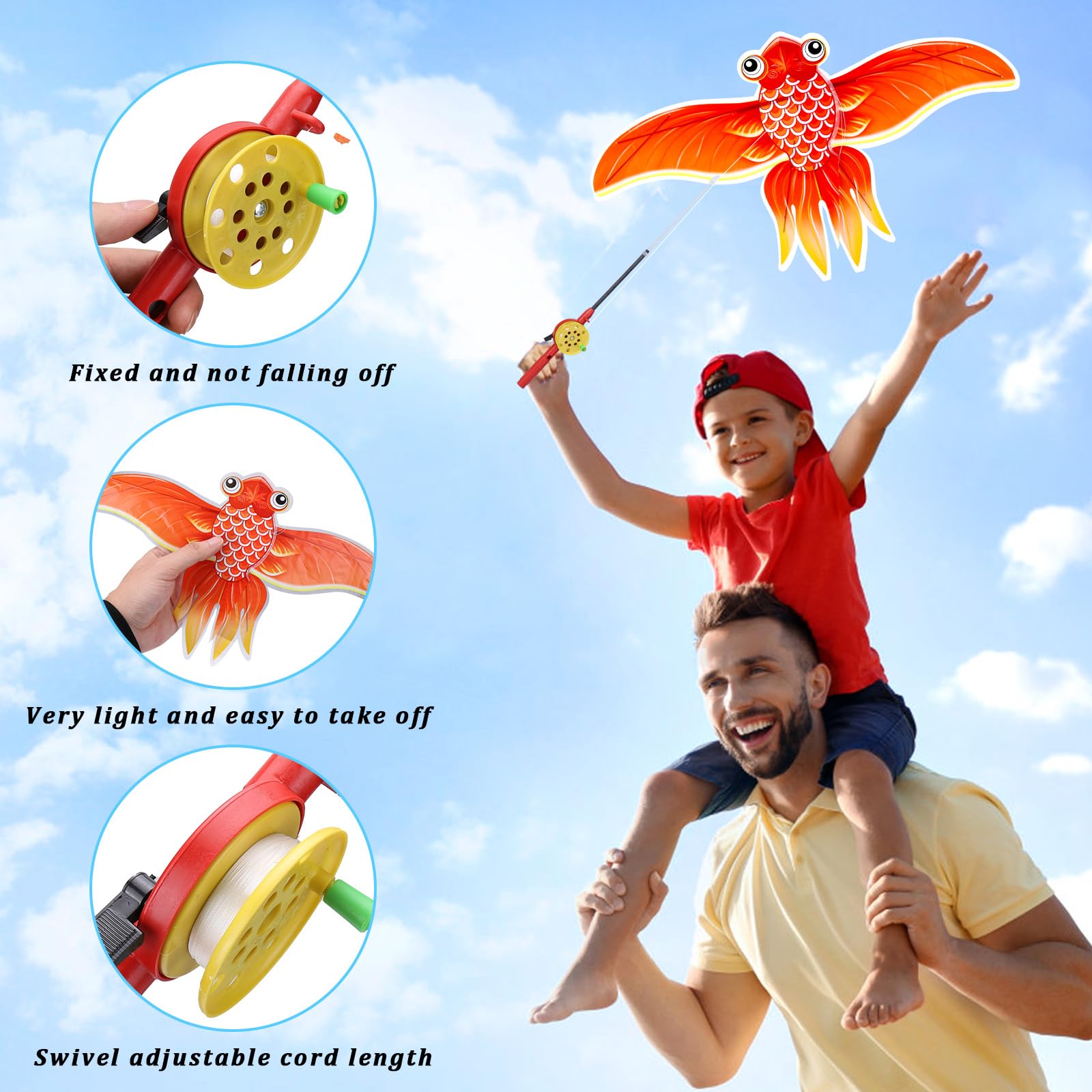 Kids’ Mini Fishing-Rod Kite Set –  3-Pack Fish Designs, Easy-Grip Reel Handle, Adjustable Line, Lightweight & Durable for Outdoor Play, Perfect for Beginners Ages 3–8, Encourages Active Fun and Family Bonding (Multicolor) - Image 3