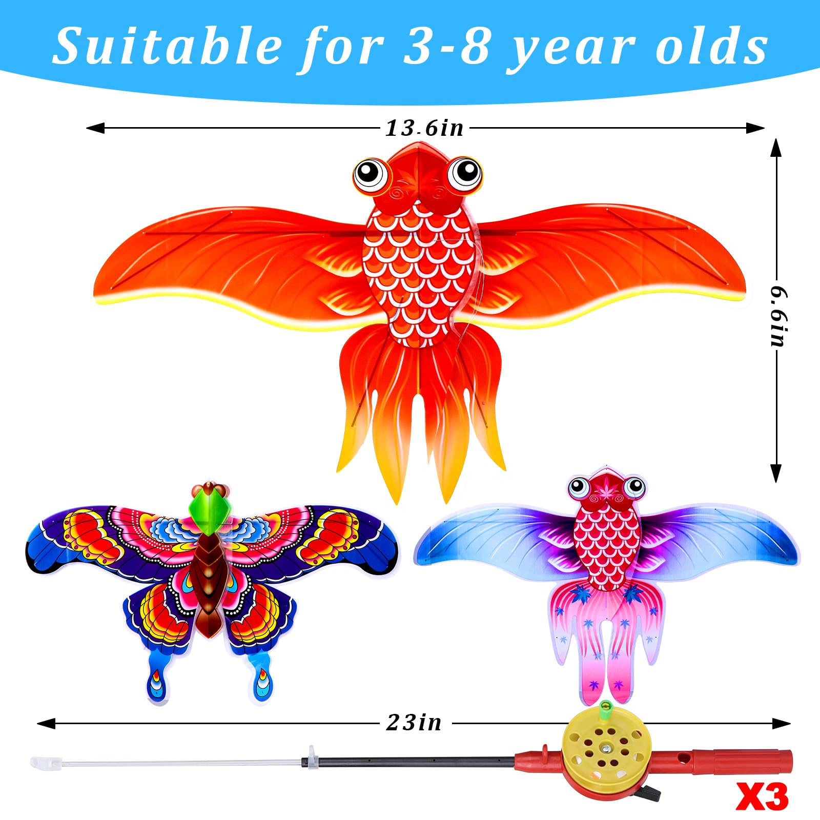 Kids’ Mini Fishing-Rod Kite Set –  3-Pack Fish Designs, Easy-Grip Reel Handle, Adjustable Line, Lightweight & Durable for Outdoor Play, Perfect for Beginners Ages 3–8, Encourages Active Fun and Family Bonding (Multicolor) - Image 5