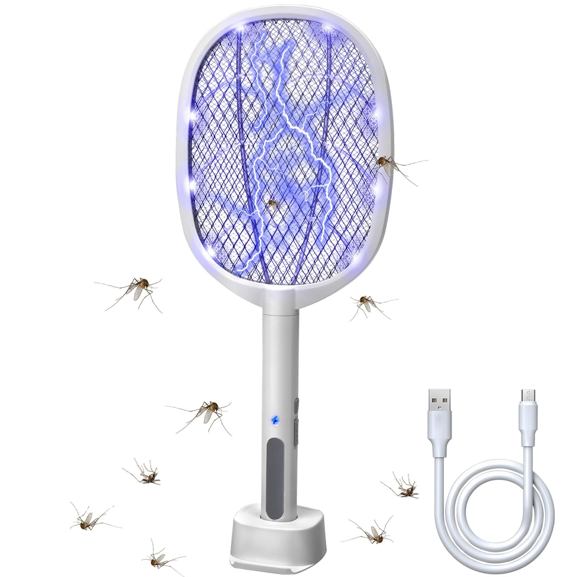 Dual-Mode UV Electric Mosquito Swatter with LED Attraction & 3000V Zapper – Rechargeable Bug Killer for Indoor and Outdoor Use (White) - Image 1