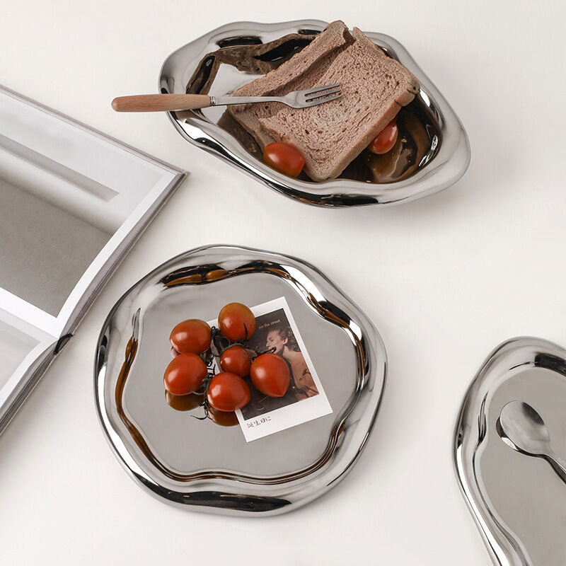 Silver Plated Ceramic Tray Set (Round & Long Shapes) – Minimalist Luxury Decorative Organizer for Jewelry, Vanity & Home Display| Other Styles Available in Store - Image 1