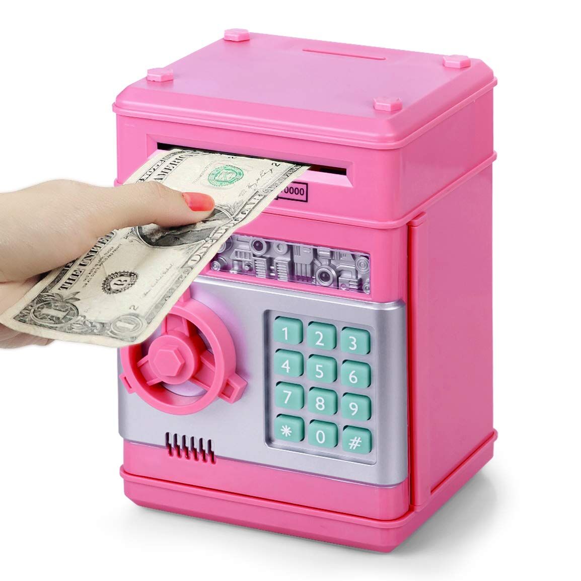 Smart ATM Piggy Bank with Password Lock & Coin Slot – Educational Money Box for Kids, Saves Coins & Bills (Pink) | Other Colors Available In-Store - Image 1