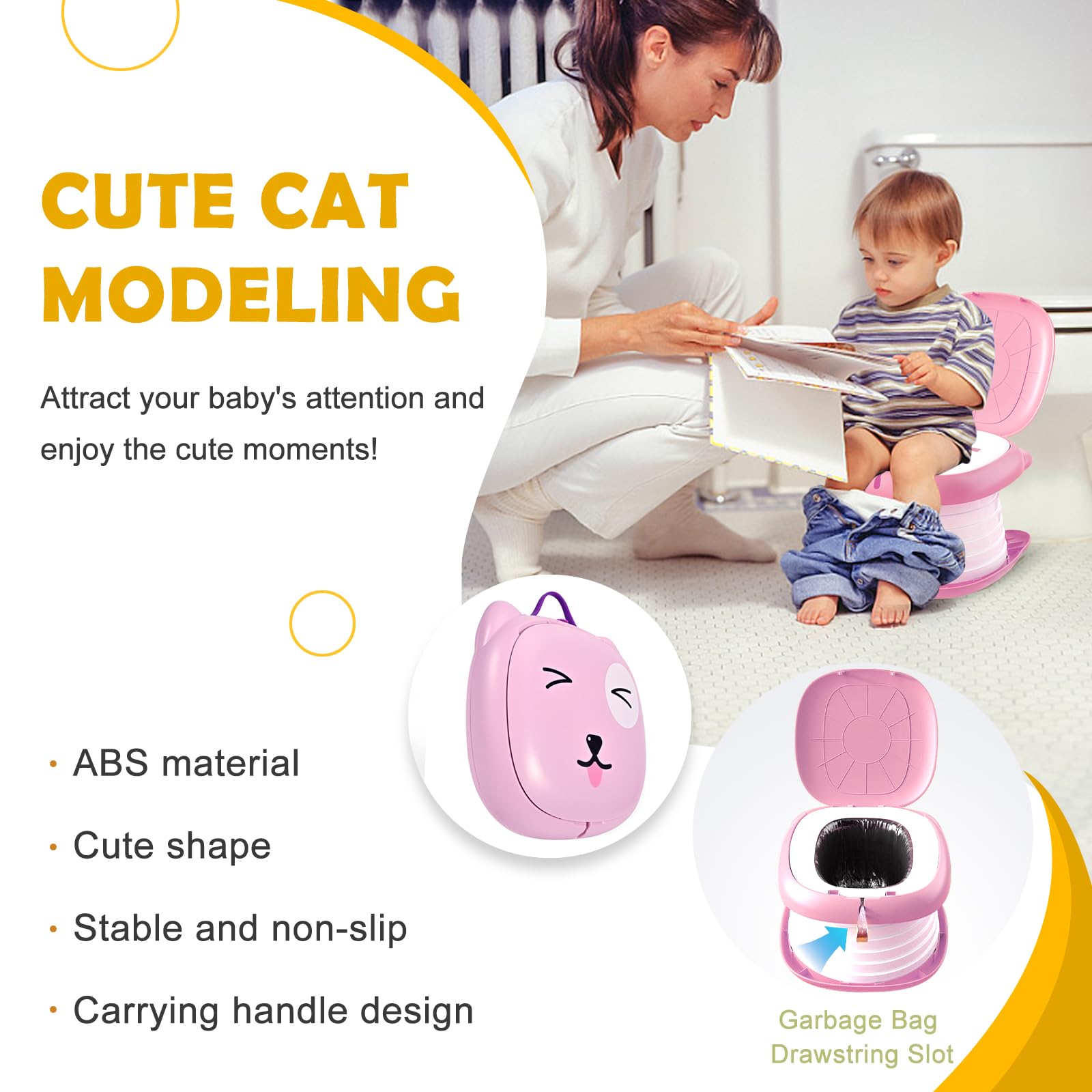 Portable Folding Potty for Toddlers – Compact Travel Toilet with Cat Design, Easy to Carry & Clean, Ideal for Home, Car, Camping, Outdoor Use (Pink) - Image 3