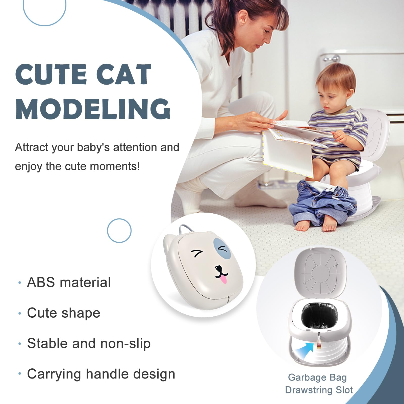 Portable Folding Potty for Toddlers – Compact Travel Toilet with Cat Design, Easy to Carry & Clean, Ideal for Home, Car, Camping, Outdoor Use (Grey) - Image 6