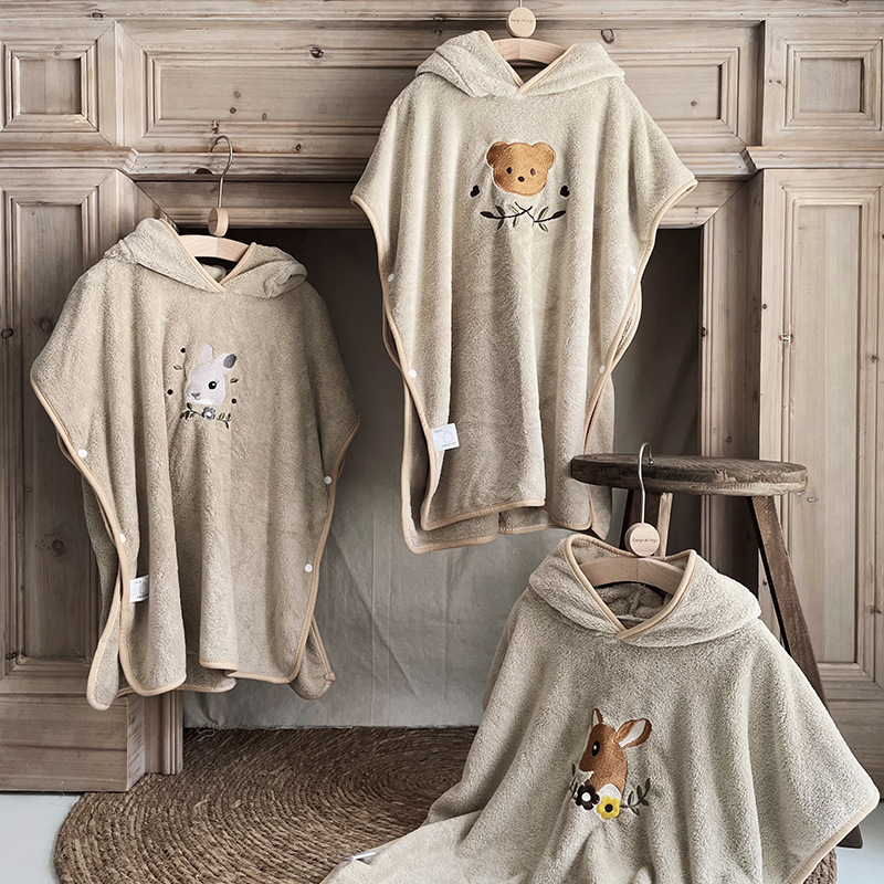 Ultra-Soft Hooded Bath Towel for Kids – Coral Fleece Poncho with Charming Animal Design, Quick-Dry Absorbent Robe for Bath, Pool, Beach (Deer) - Image 2