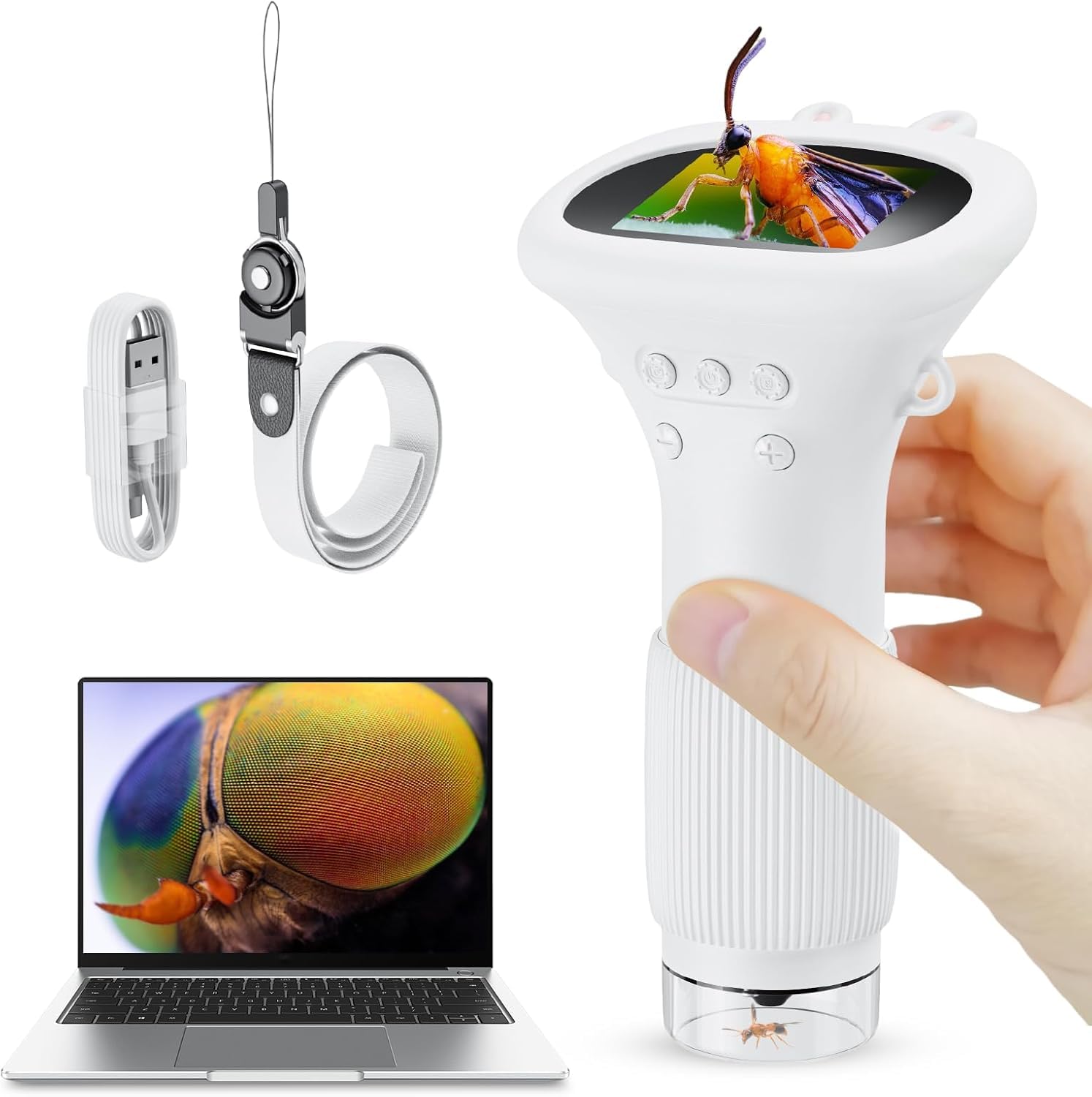 Student Digital Microscope for Kids – Portable 1000x Magnification Handheld Scope with 2 Inch HD Screen, LED Light & Photo Storage, Ideal for Science Class and Outdoor Exploration (White) - Image 1