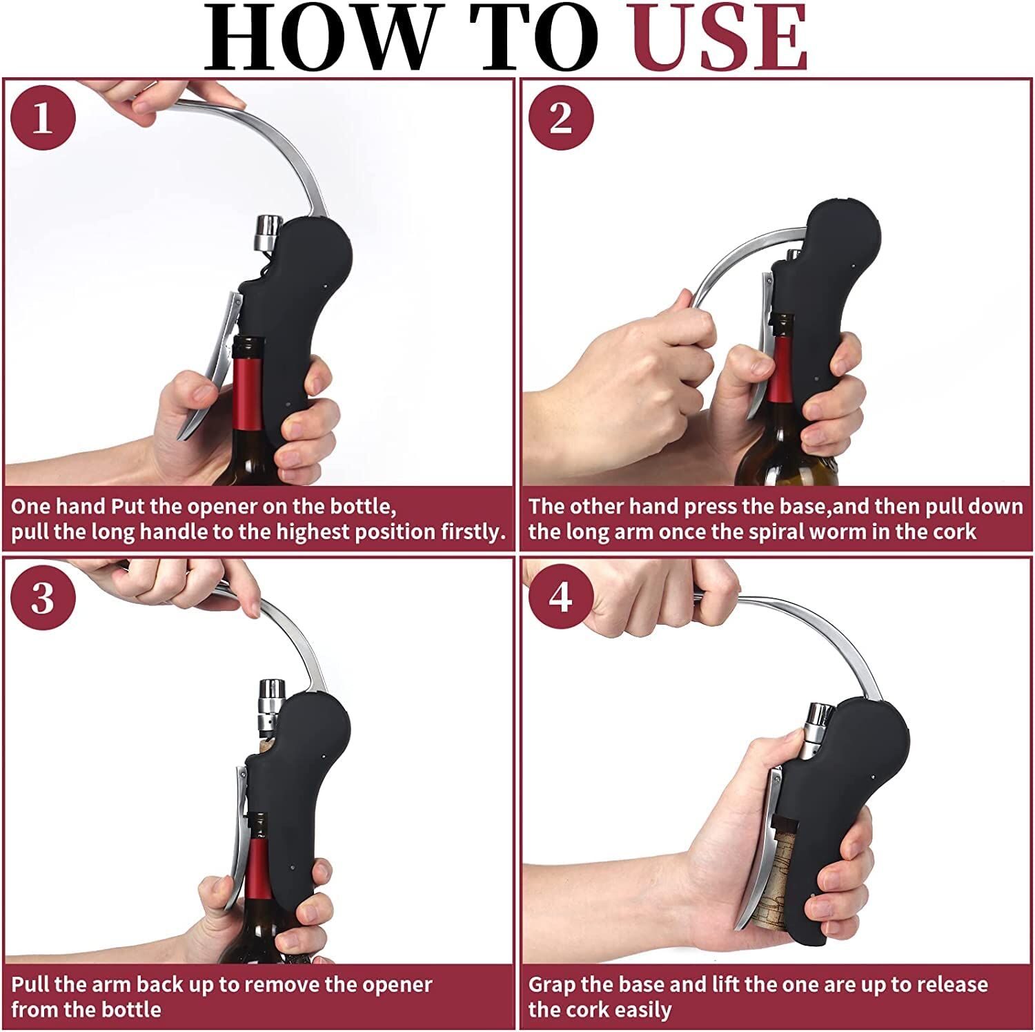 Goose-Style Rapid Wine Opener Set 20 x 13 cm – Heavy-Duty Lever Corkscrew with Foil Cutter, Pourer, Stopper, and Extra Spiral Worm – Premium Stainless Steel Wine Kit in Gift Box (Black) - Image 3