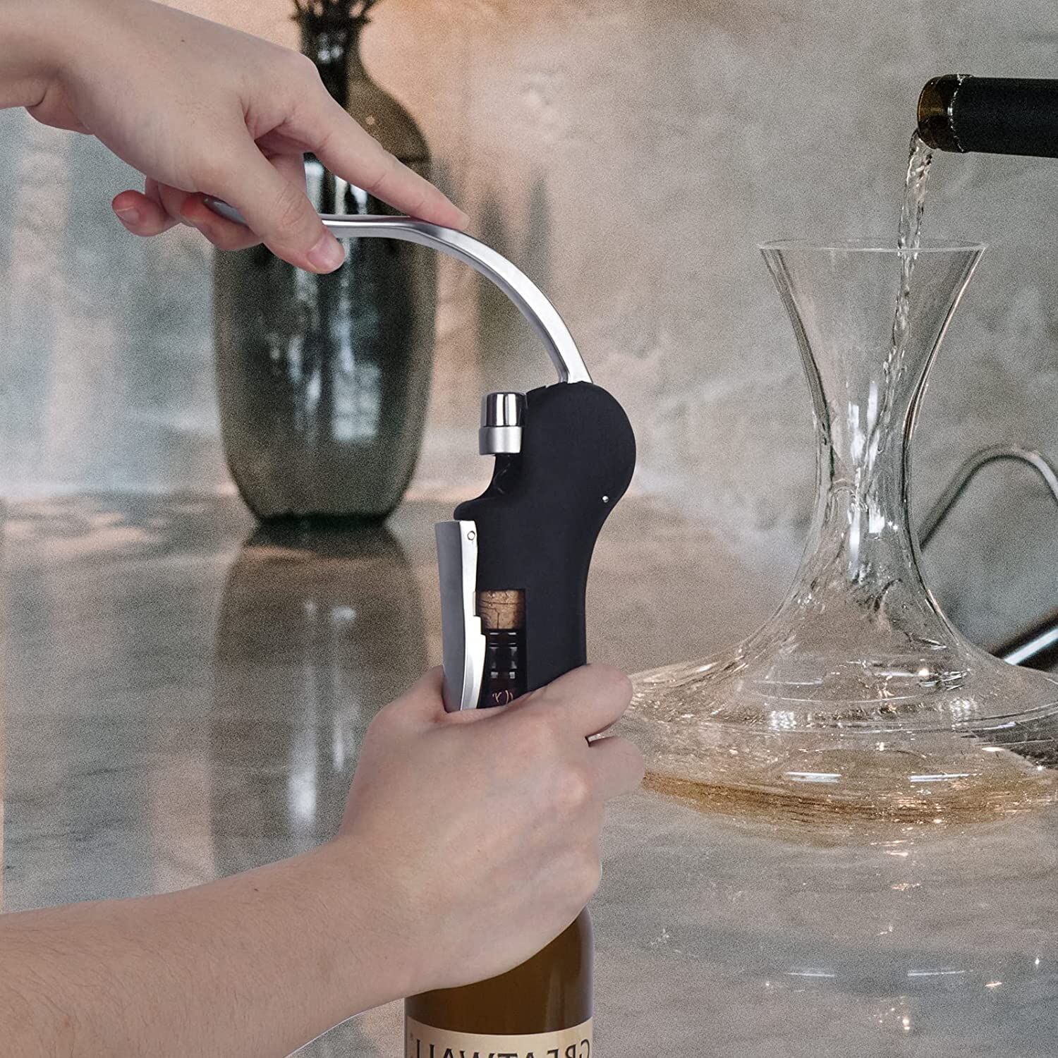 Goose-Style Rapid Wine Opener Set 20 x 13 cm – Heavy-Duty Lever Corkscrew with Foil Cutter, Pourer, Stopper, and Extra Spiral Worm – Premium Stainless Steel Wine Kit in Gift Box (Black) - Image 6