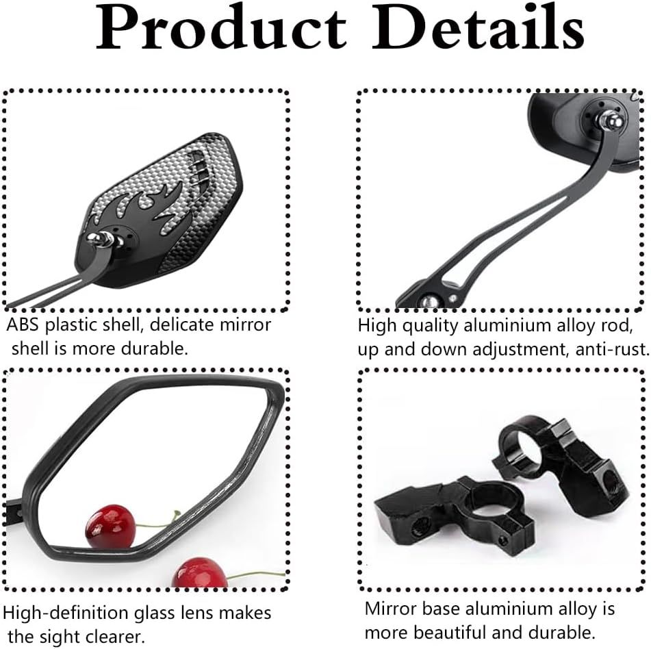 Universal Bike Rear View Mirror, Adjustable Handlebar Rearview Mirror for Motorcycle, E-Bike, Scooter, Mountain Bike, Aluminum Alloy, Wide Angle (Black) - Image 3