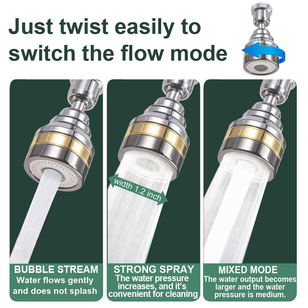 Multi-Function Rotating Faucet Aerator – 360° Swivel Kitchen Sink Extender with Adjustable Flow Modes, 3-inch & 7-inch Lengths, Anti-Splash Sprayer for Washing, Cleaning, and Filling (Silver,Long) - Image 2