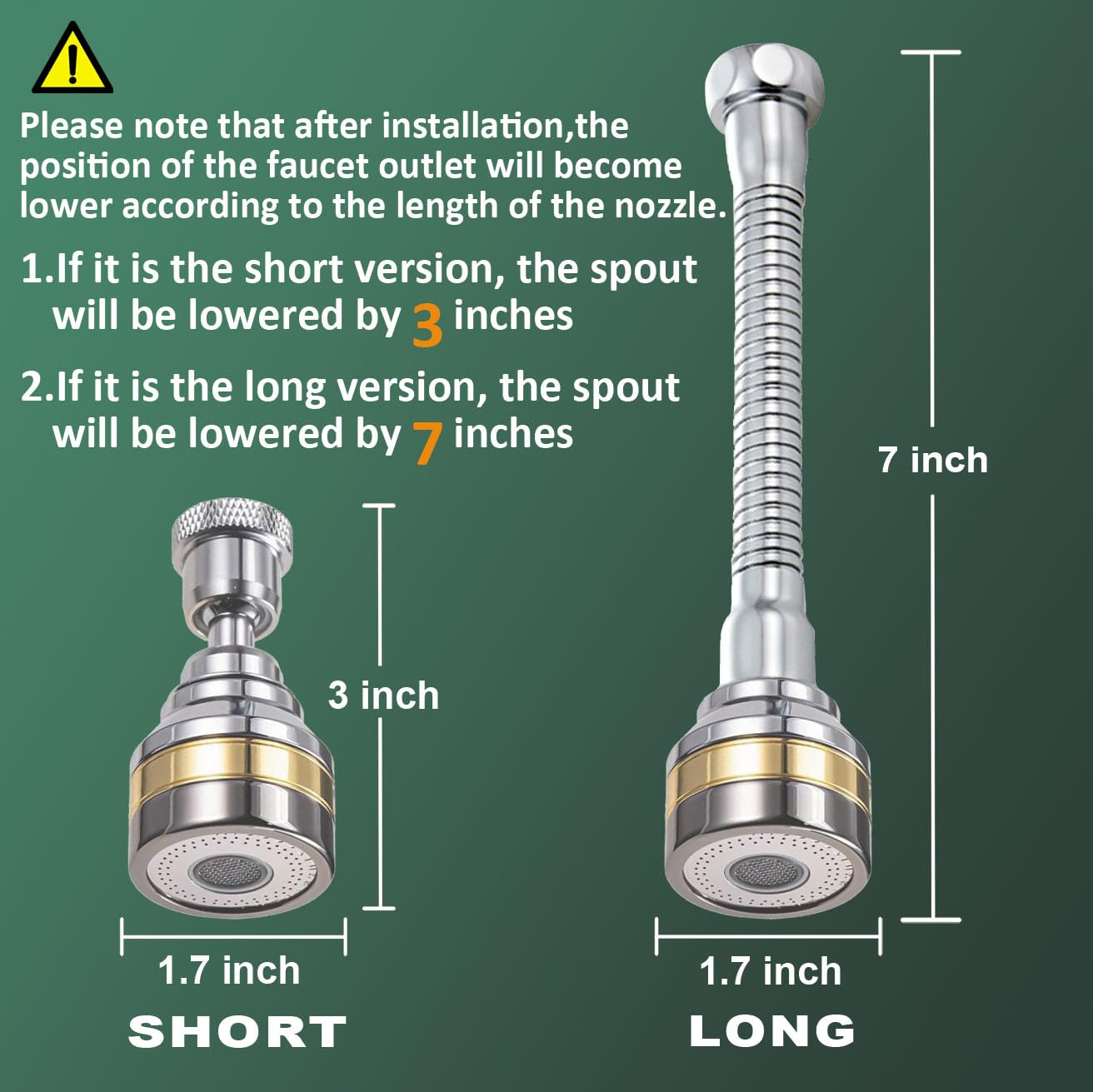 Multi-Function Rotating Faucet Aerator – 360° Swivel Kitchen Sink Extender with Adjustable Flow Modes, 3-inch & 7-inch Lengths, Anti-Splash Sprayer for Washing, Cleaning, and Filling (Silver,Long) - Image 4