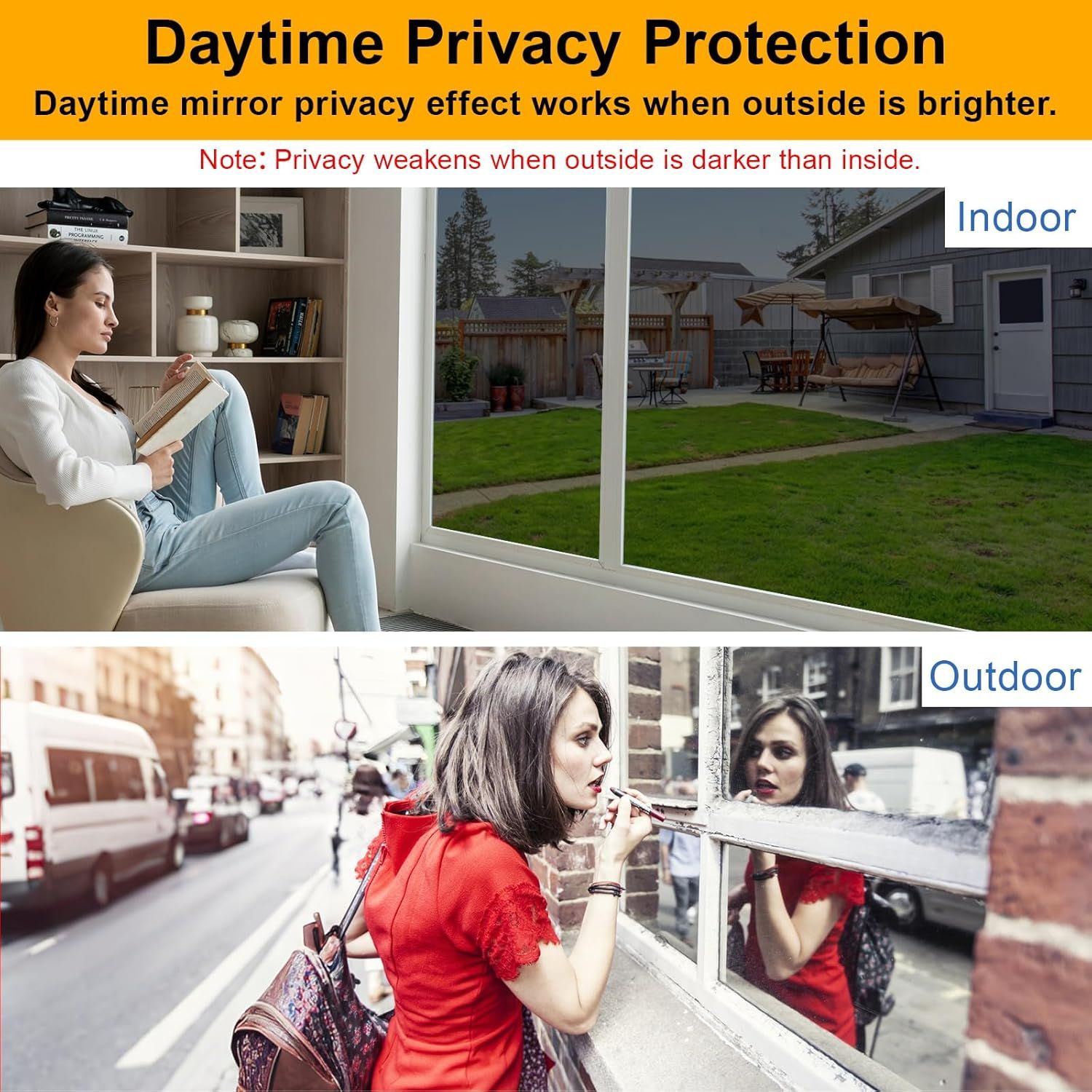 Static-Cling Window Film with Mirror Effect for Daytime Privacy, Heat & Glare Reduction, Easy Water-Based Installation, Includes Scraper, Spray Bottle, and Cutter—Ideal for Homes, Offices, and Apartments (Black) - Image 3