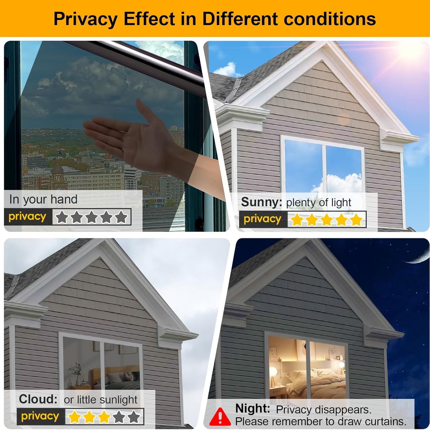 Static-Cling Window Film with Mirror Effect for Daytime Privacy, Heat & Glare Reduction, Easy Water-Based Installation, Includes Scraper, Spray Bottle, and Cutter—Ideal for Homes, Offices, and Apartments (Black) - Image 5