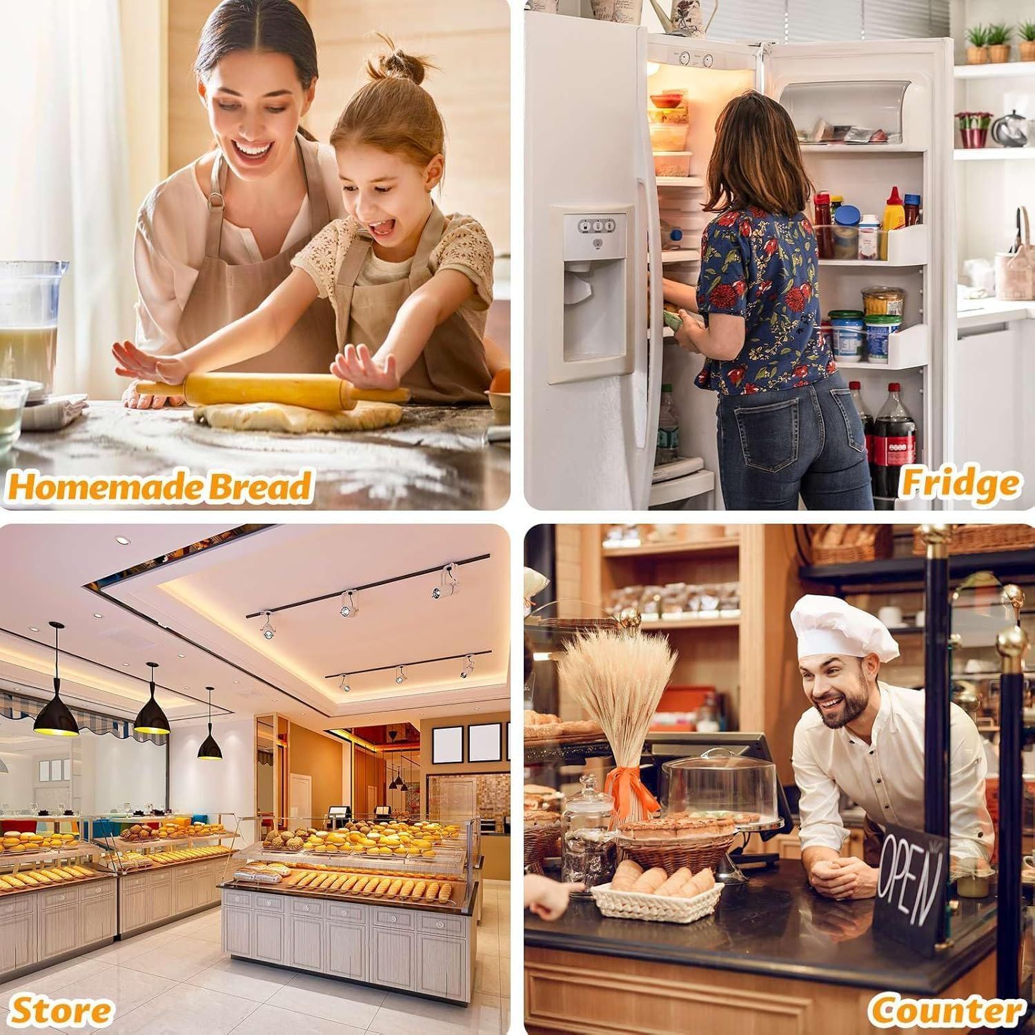 2-Pack Reusable Bread Storage Bags with Roll-Top Design, Snap Closure, Wheat Illustration, and Dual-Layer Construction—Perfect for Storing Loaves, Baguettes, and Baked Goods on Countertop, in Fridge, or Pantry (Light Brown) - Image 6