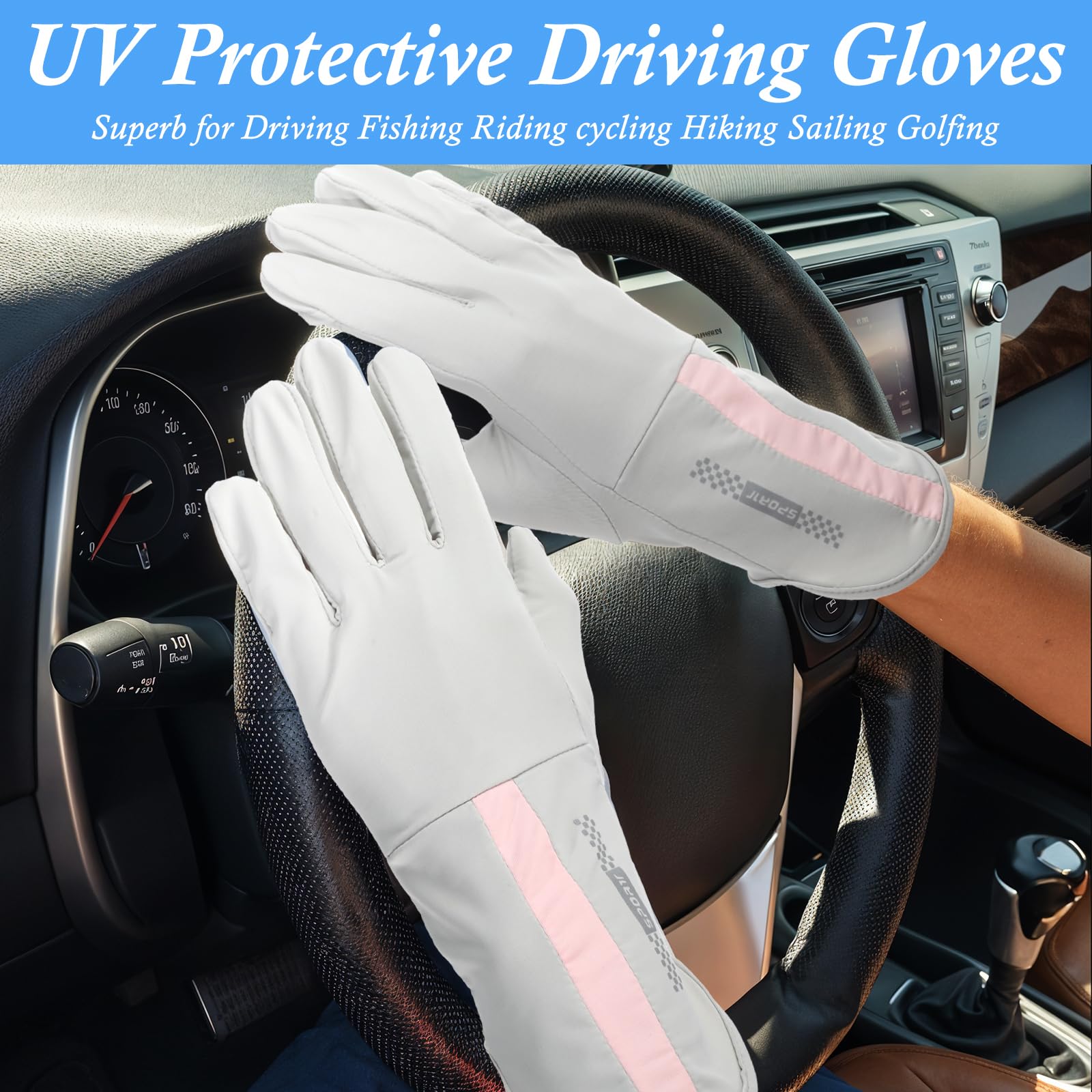 UV Protective Driving Gloves for Women – UPF 50+ Sunscreen Gloves with Touchscreen Function & Anti-Slip Palm, Long Cuff for Hiking, Cycling, Fishing, Golfing (Beige) - Image 5