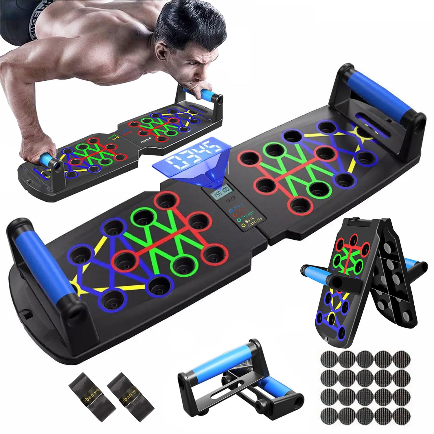 Smart Push-Up Bar with Counter & Timer – Foldable Home Workout Board for Chest, Shoulders, Back & Triceps Training (Black) - Image 1