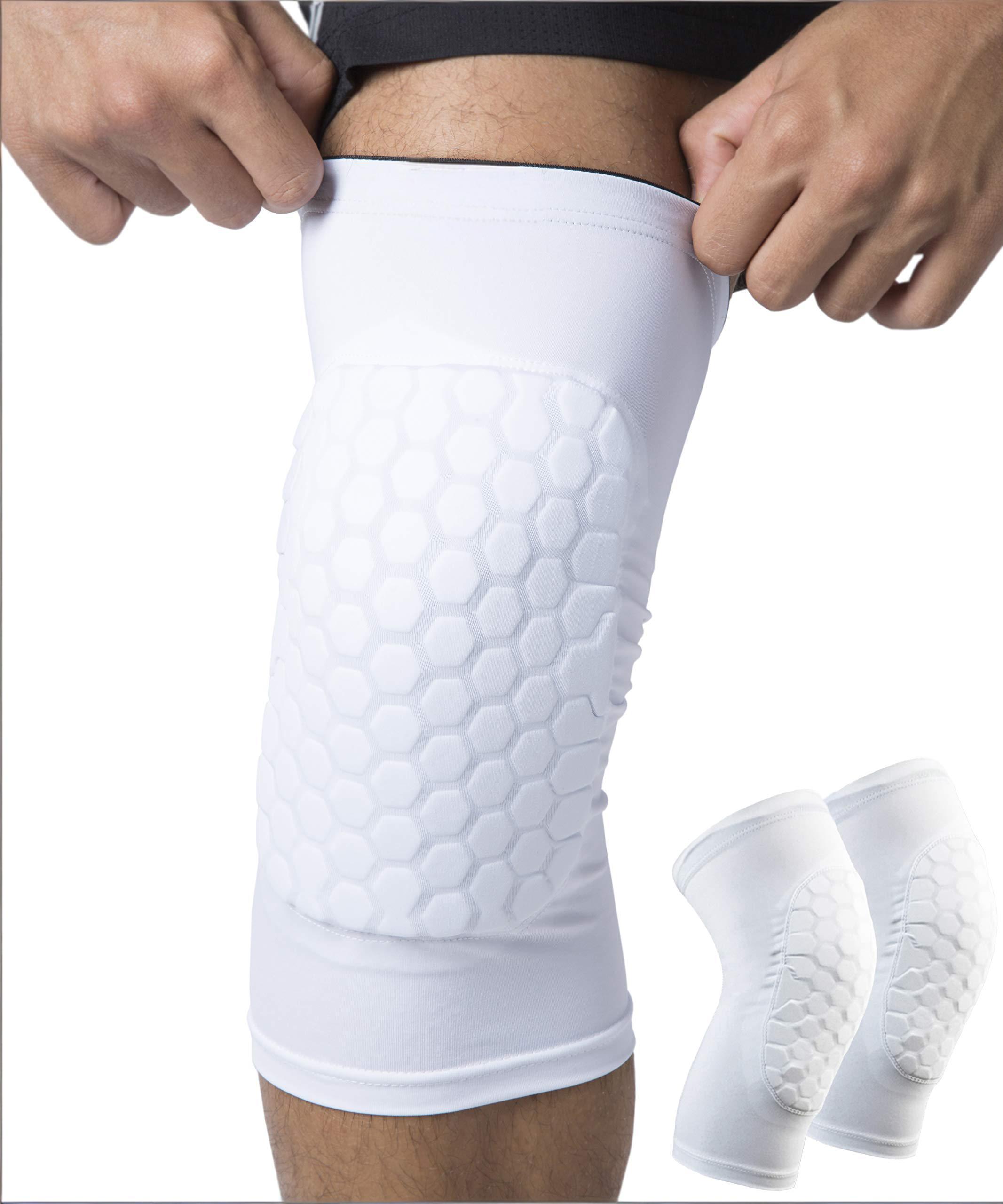 Honeycomb Knee Pads for Kids, Teens & Adults – Protective Compression Knee Guards for Basketball, Football, Cycling & Running(White,XXL) - Image 1