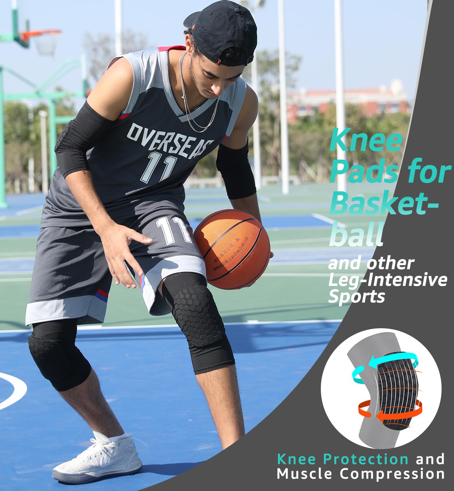 Honeycomb Knee Pads for Kids, Teens & Adults – Protective Compression Knee Guards for Basketball, Football, Cycling & Running(Black,XS) - Image 2
