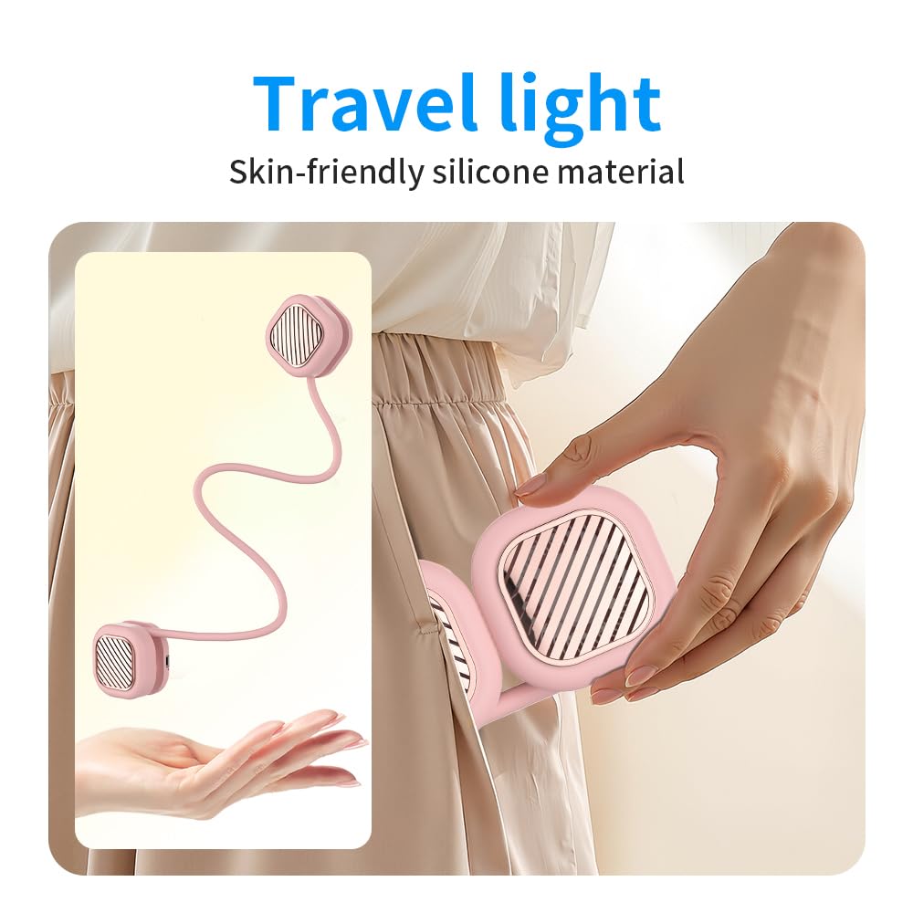 Portable Neck Fan with 5-Speed Adjustable Cooling – Lightweight Rechargeable Bladeless Fan for Travel, Outdoor, Gym, Office Use – Ultra-Quiet & Foldable (Pink) - Image 3