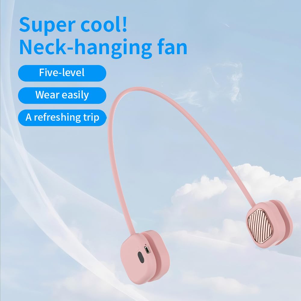 Portable Neck Fan with 5-Speed Adjustable Cooling – Lightweight Rechargeable Bladeless Fan for Travel, Outdoor, Gym, Office Use – Ultra-Quiet & Foldable (Pink) - Image 6