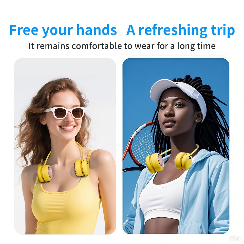 Portable Neck Fan with 5-Speed Adjustable Cooling – Lightweight Rechargeable Bladeless Fan for Travel, Outdoor, Gym, Office Use – Ultra-Quiet & Foldable (Yellow) - Image 8