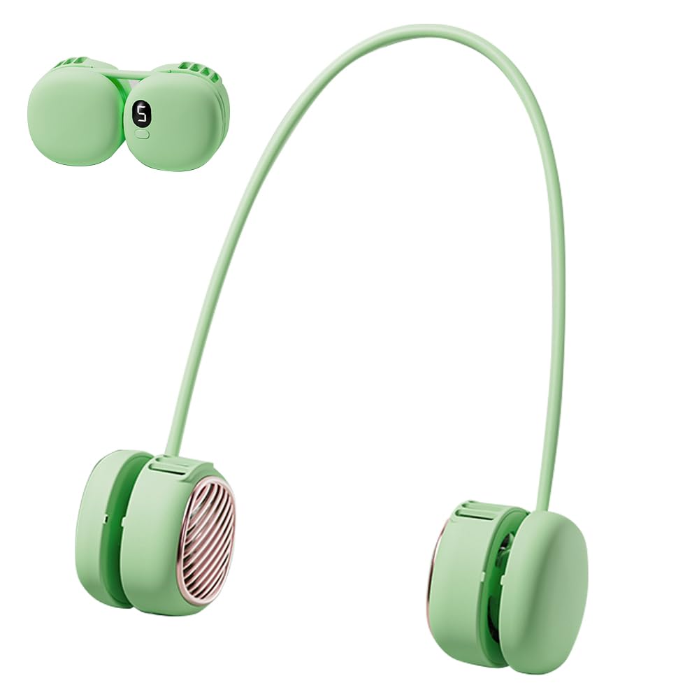 Portable Neck Fan with 5-Speed Adjustable Cooling – Lightweight Rechargeable Bladeless Fan for Travel, Outdoor, Gym, Office Use – Ultra-Quiet & Foldable (Green) - Image 1