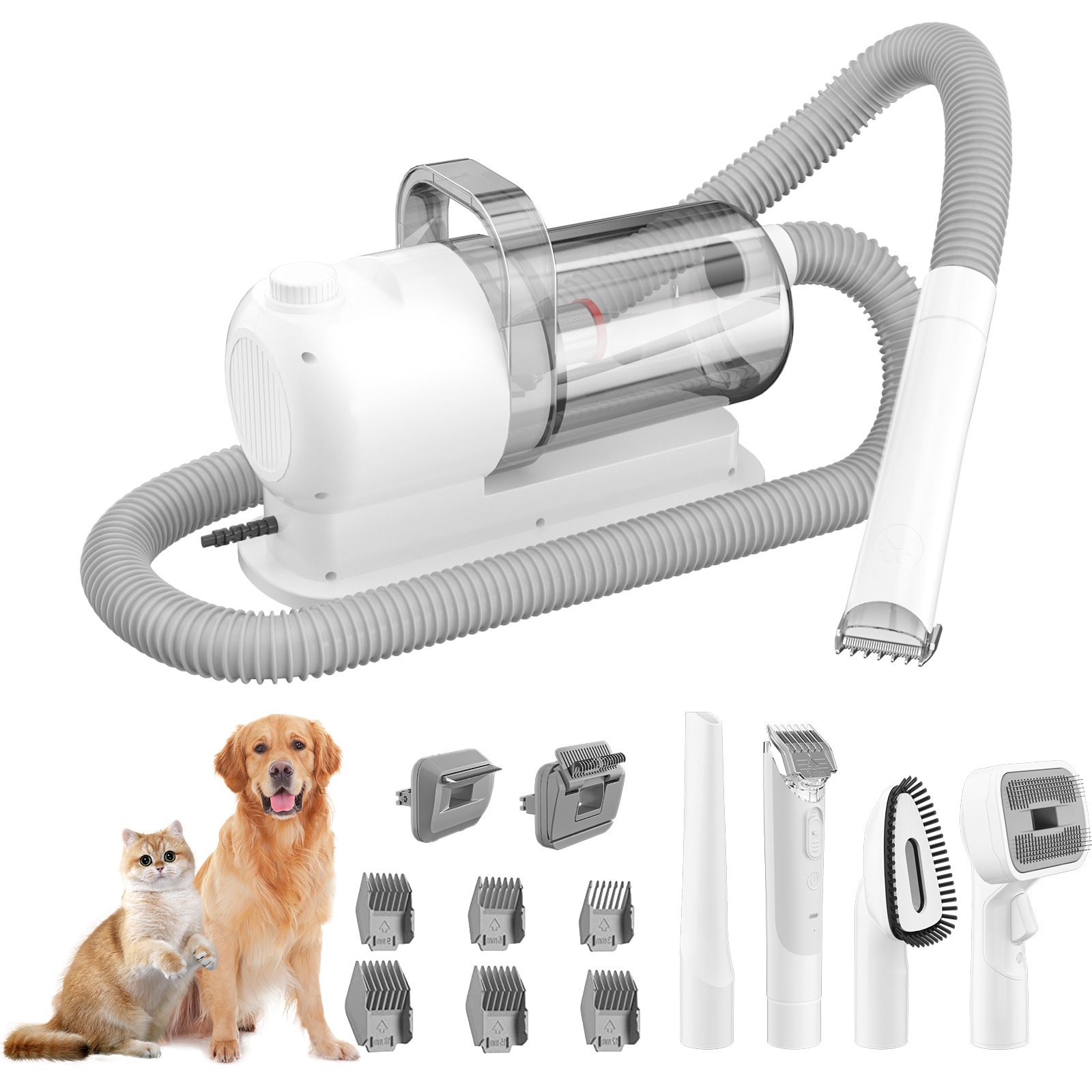 All-in-One Pet Grooming Vacuum Kit with Electric Clipper & Brushes for Dogs and Cats, Low Noise & Strong Suction (Grey) - Image 1