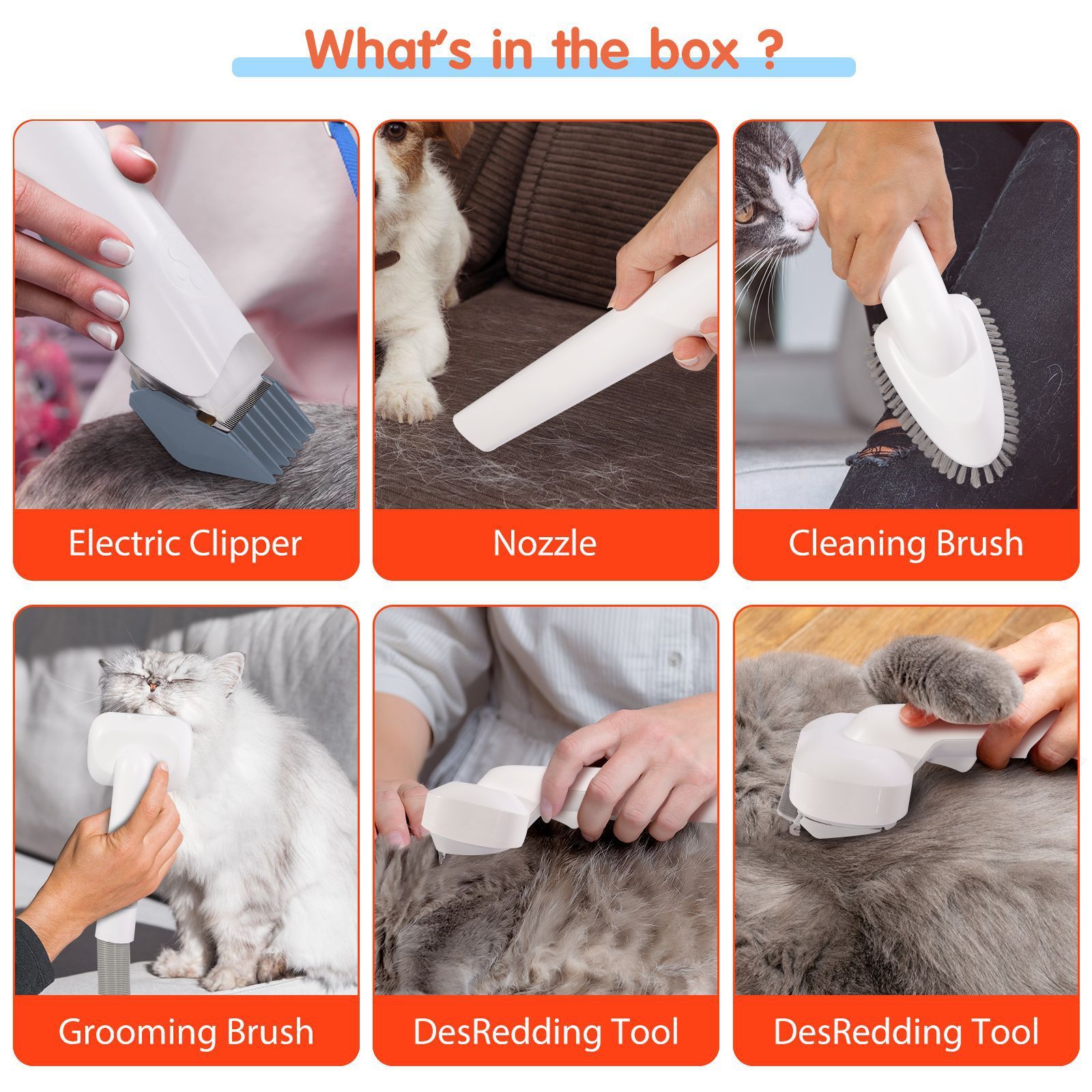 All-in-One Pet Grooming Vacuum Kit with Electric Clipper & Brushes for Dogs and Cats, Low Noise & Strong Suction (Grey) - Image 3
