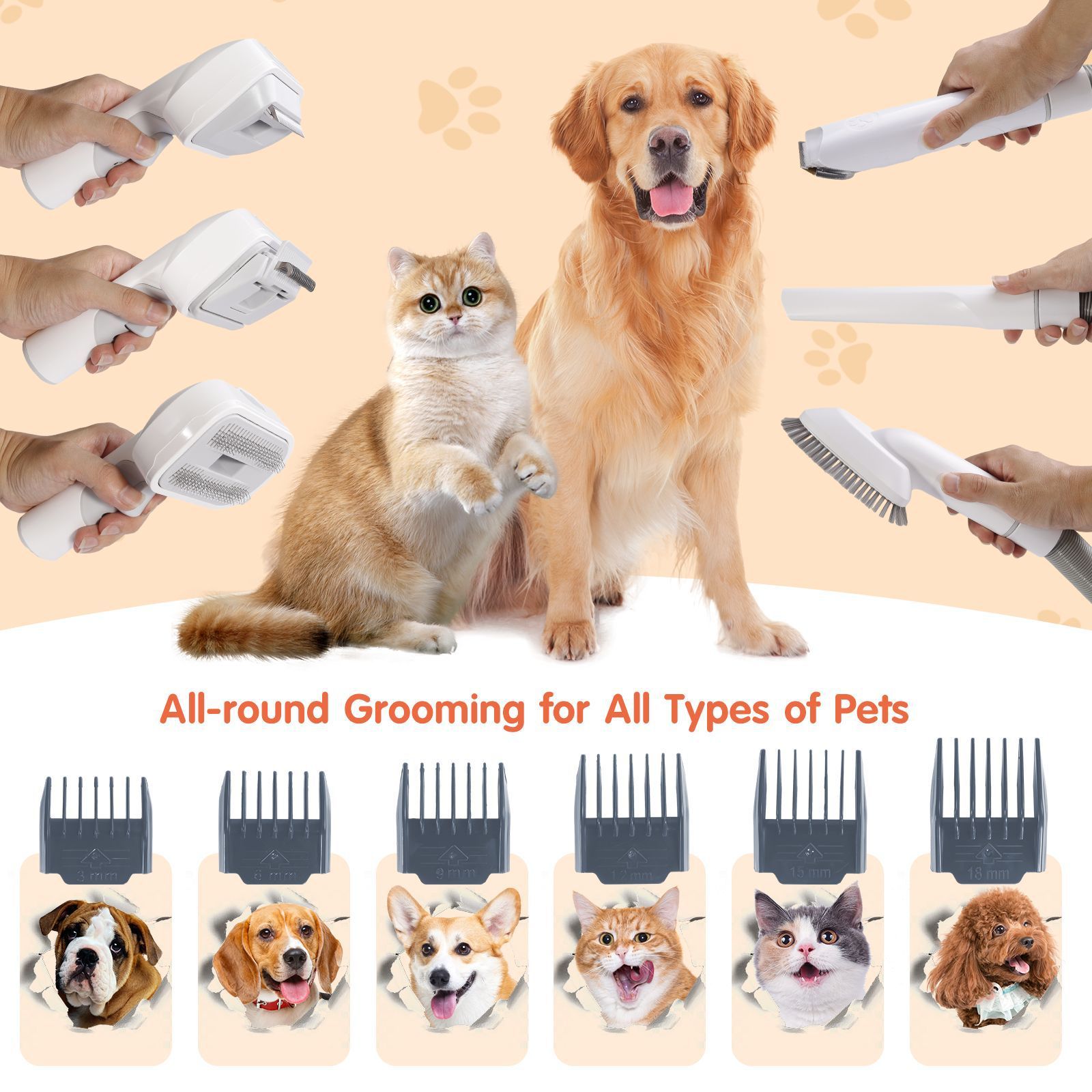 All-in-One Pet Grooming Vacuum Kit with Electric Clipper & Brushes for Dogs and Cats, Low Noise & Strong Suction (Grey) - Image 5