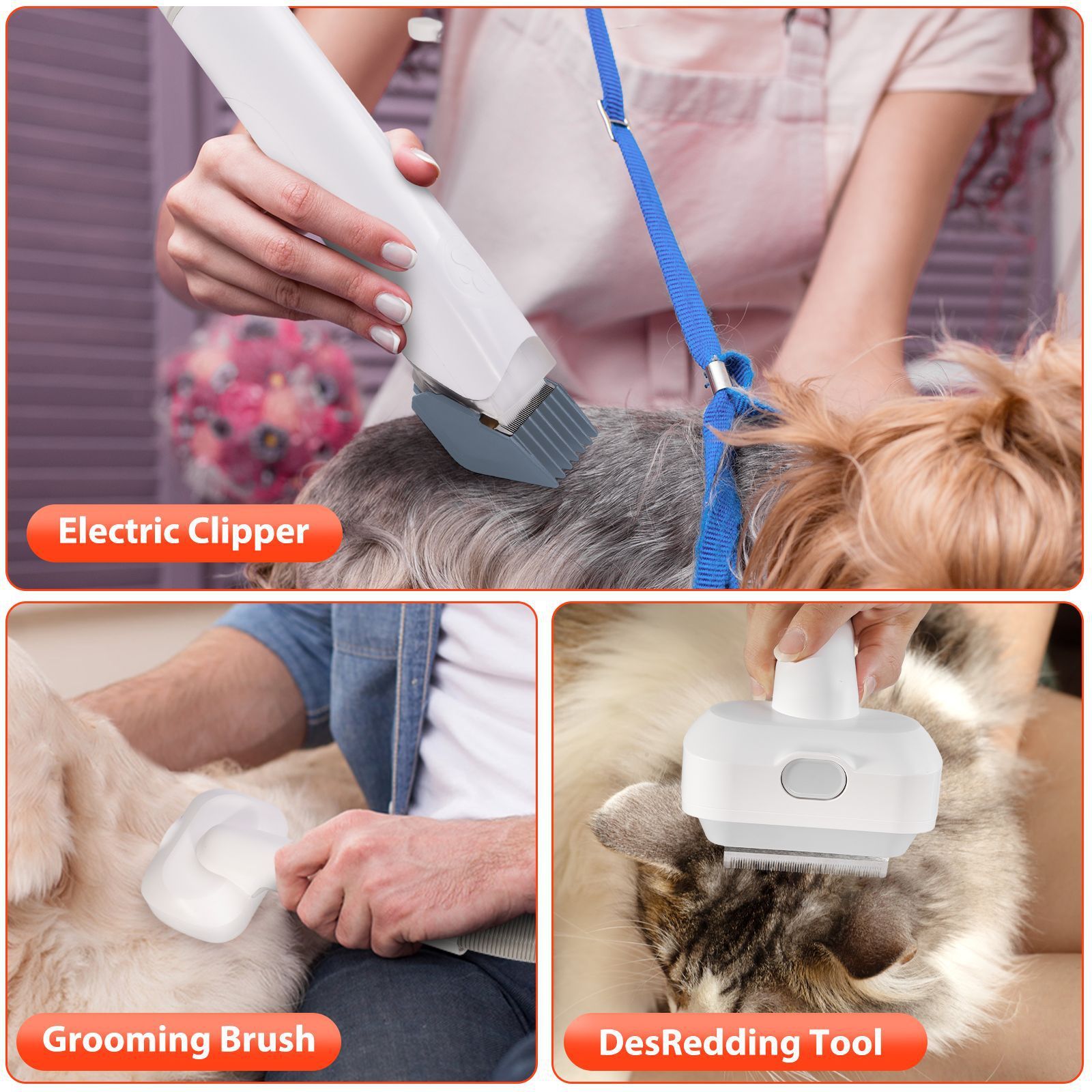 All-in-One Pet Grooming Vacuum Kit with Electric Clipper & Brushes for Dogs and Cats, Low Noise & Strong Suction (Grey) - Image 6