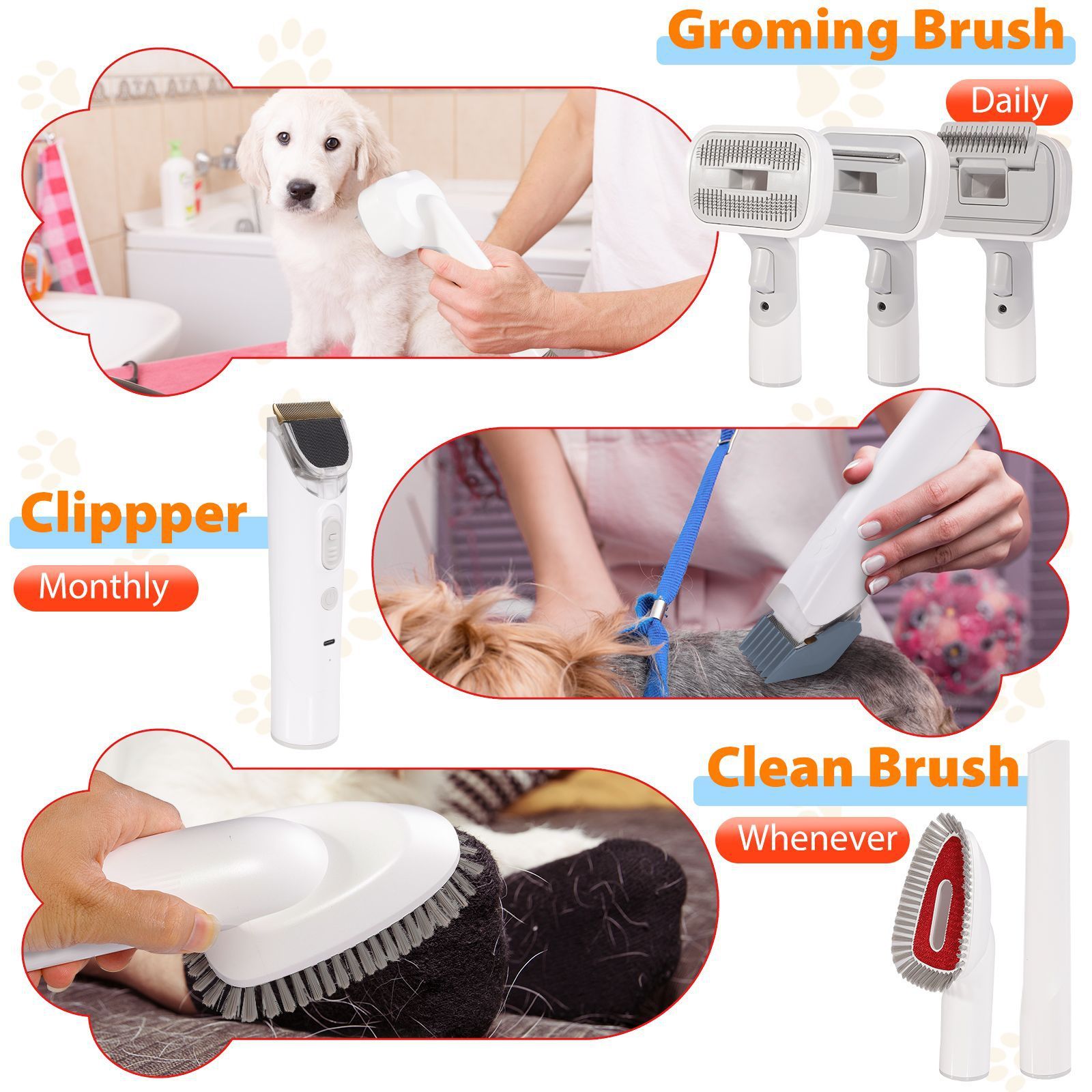 All-in-One Pet Grooming Vacuum Kit with Electric Clipper & Brushes for Dogs and Cats, Low Noise & Strong Suction (Grey) - Image 8