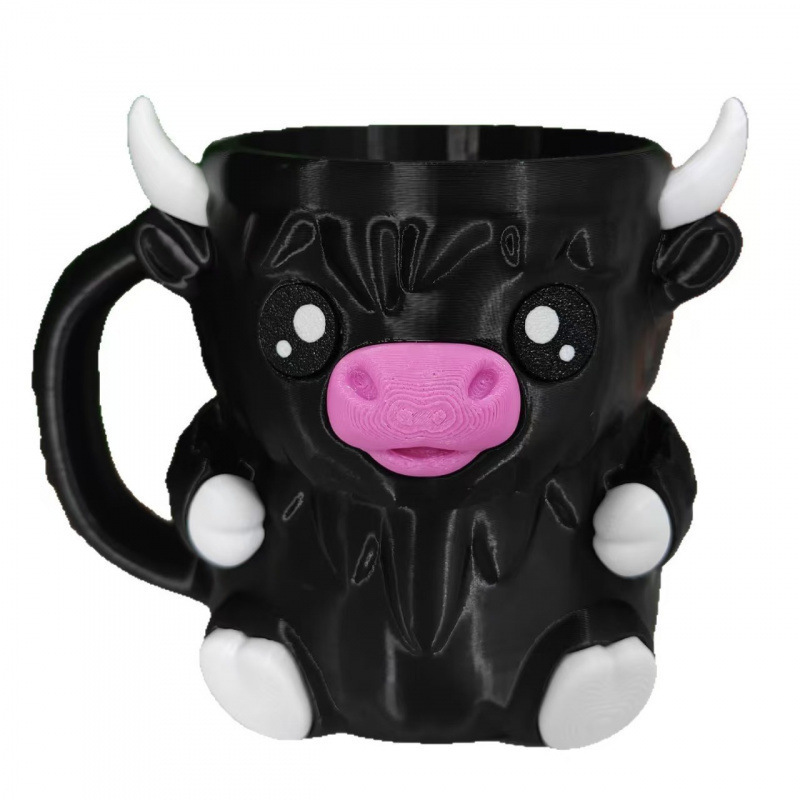 Modern Highland Cow Ice Pint Holder – Fun Animal Mug with Secret Snack Drawer, Lid Holders, and Wide Opening(Black) - Image 1