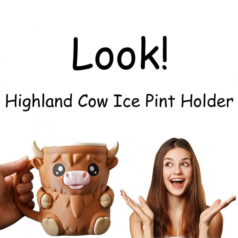 Modern Highland Cow Ice Pint Holder – Fun Animal Mug with Secret Snack Drawer, Lid Holders, and Wide Opening(Black) - Image 3