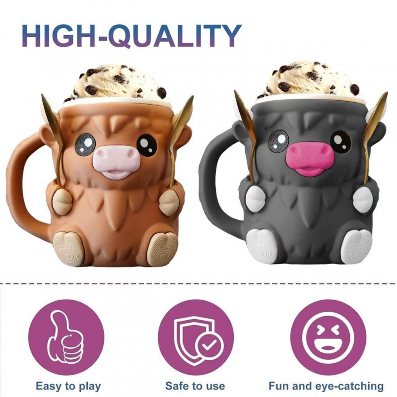 Modern Highland Cow Ice Pint Holder – Fun Animal Mug with Secret Snack Drawer, Lid Holders, and Wide Opening(Black) - Image 4