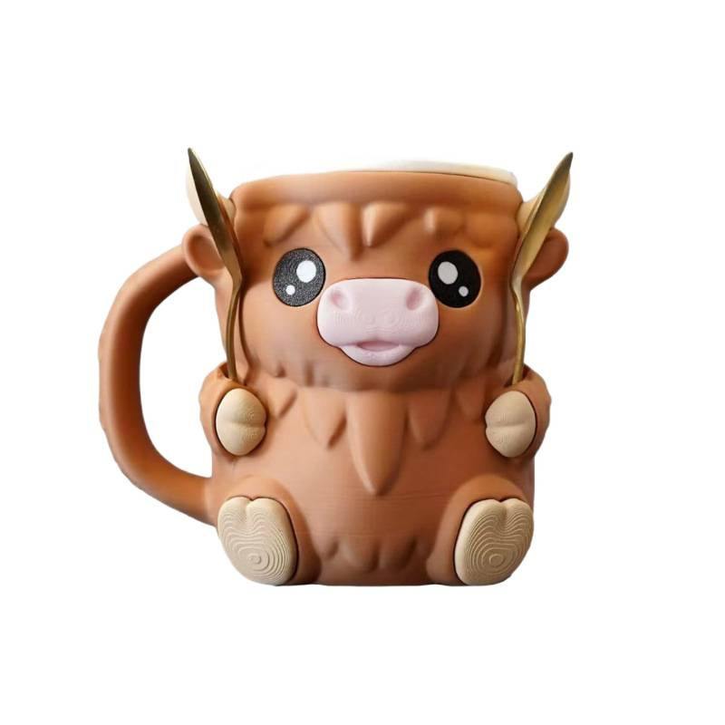 Modern Highland Cow Ice Pint Holder – Fun Animal Mug with Secret Snack Drawer, Lid Holders, and Wide Opening(Brown) - Image 1