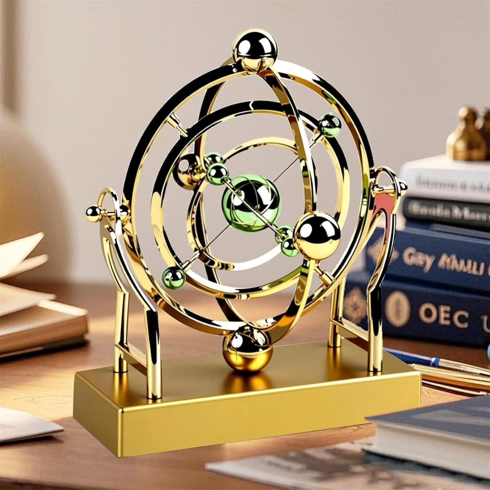 Celestial Orbit Perpetual Motion Pendulum, Kinetic Art Desk Decor 3D Space,Battery Powered Perpetual Motion Machine, Kinetic Art Desk Decor Science, Magnetic Balance Model for Home Or Office (Gold) - Image 4