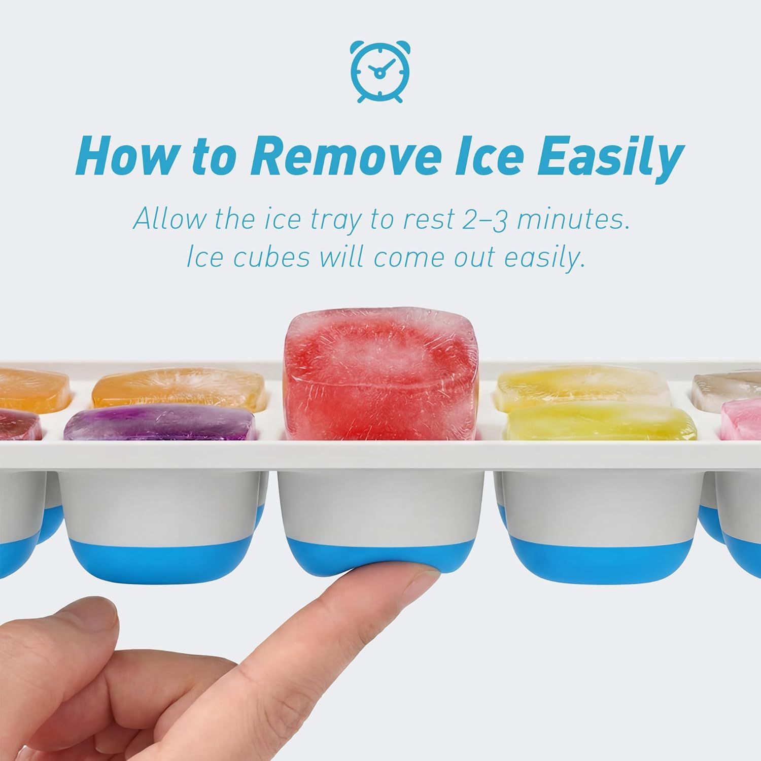 4-Pack Ice Cube Trays with 14-Cavity Design, Flexible Silicone Bases, Removable Lid, Stackable Structure, and Easy-Press Release for Home Freezer Use—Ideal for Drinks, Smoothies, and Meal Prep (Blue) - Image 2