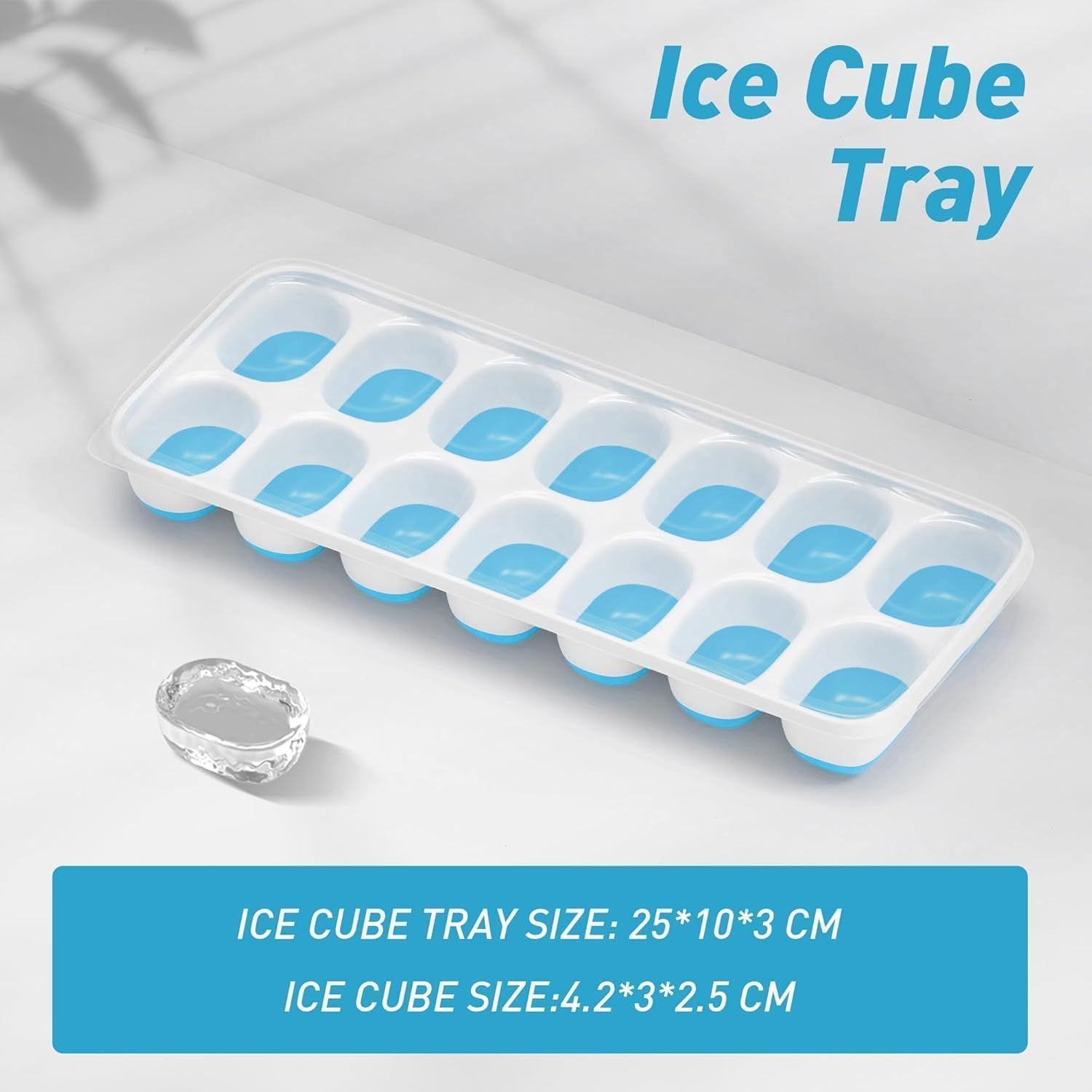 4-Pack Ice Cube Trays with 14-Cavity Design, Flexible Silicone Bases, Removable Lid, Stackable Structure, and Easy-Press Release for Home Freezer Use—Ideal for Drinks, Smoothies, and Meal Prep (Blue) - Image 3