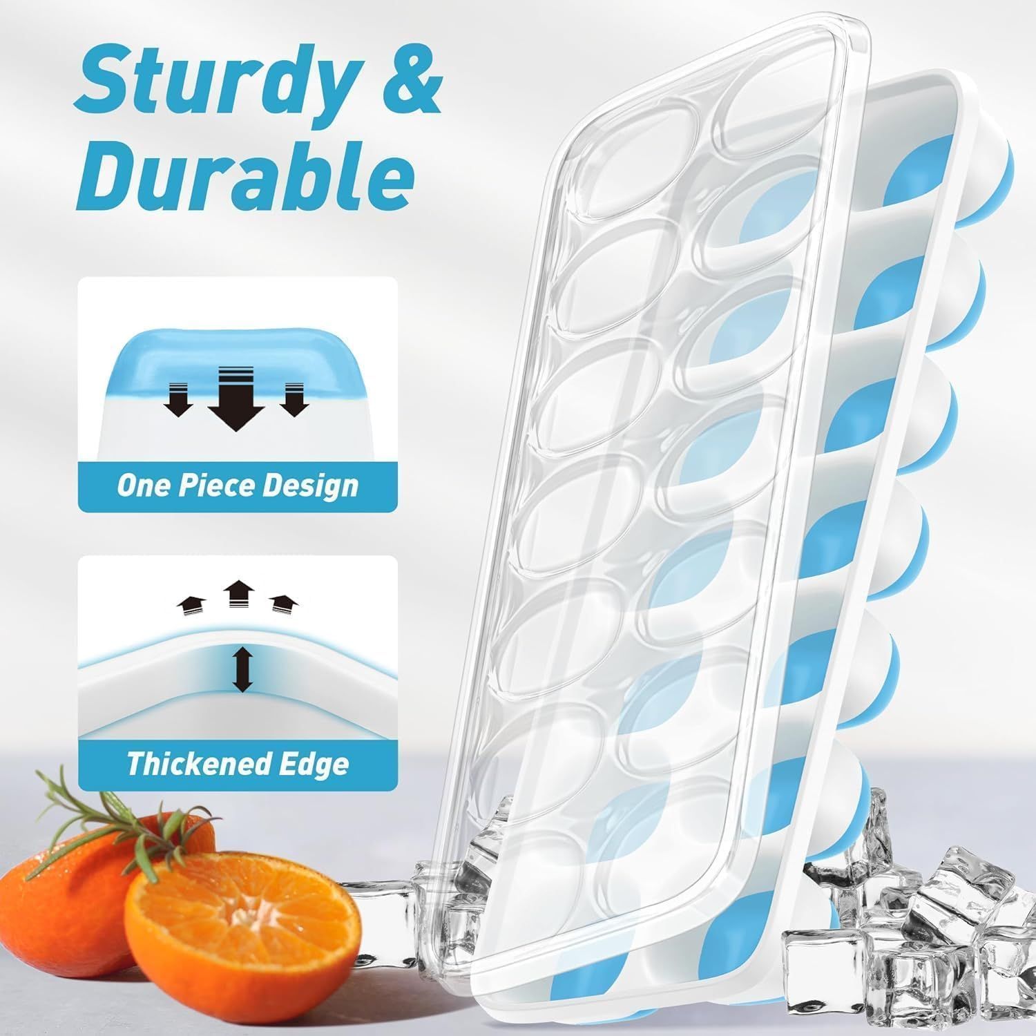 4-Pack Ice Cube Trays with 14-Cavity Design, Flexible Silicone Bases, Removable Lid, Stackable Structure, and Easy-Press Release for Home Freezer Use—Ideal for Drinks, Smoothies, and Meal Prep (Blue) - Image 4