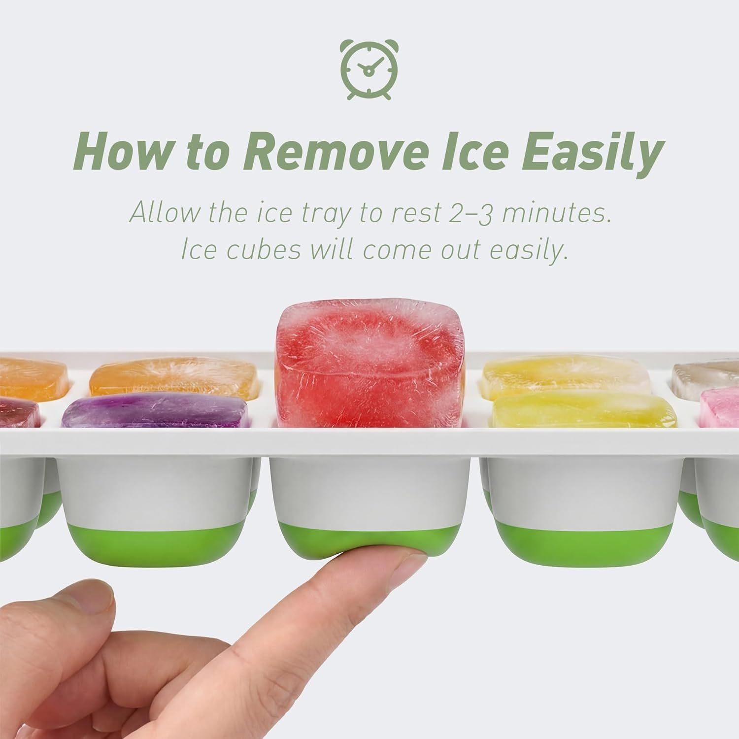 4-Pack Ice Cube Trays with 14-Cavity Design, Flexible Silicone Bases, Removable Lid, Stackable Structure, and Easy-Press Release for Home Freezer Use—Ideal for Drinks, Smoothies, and Meal Prep (Green) - Image 2