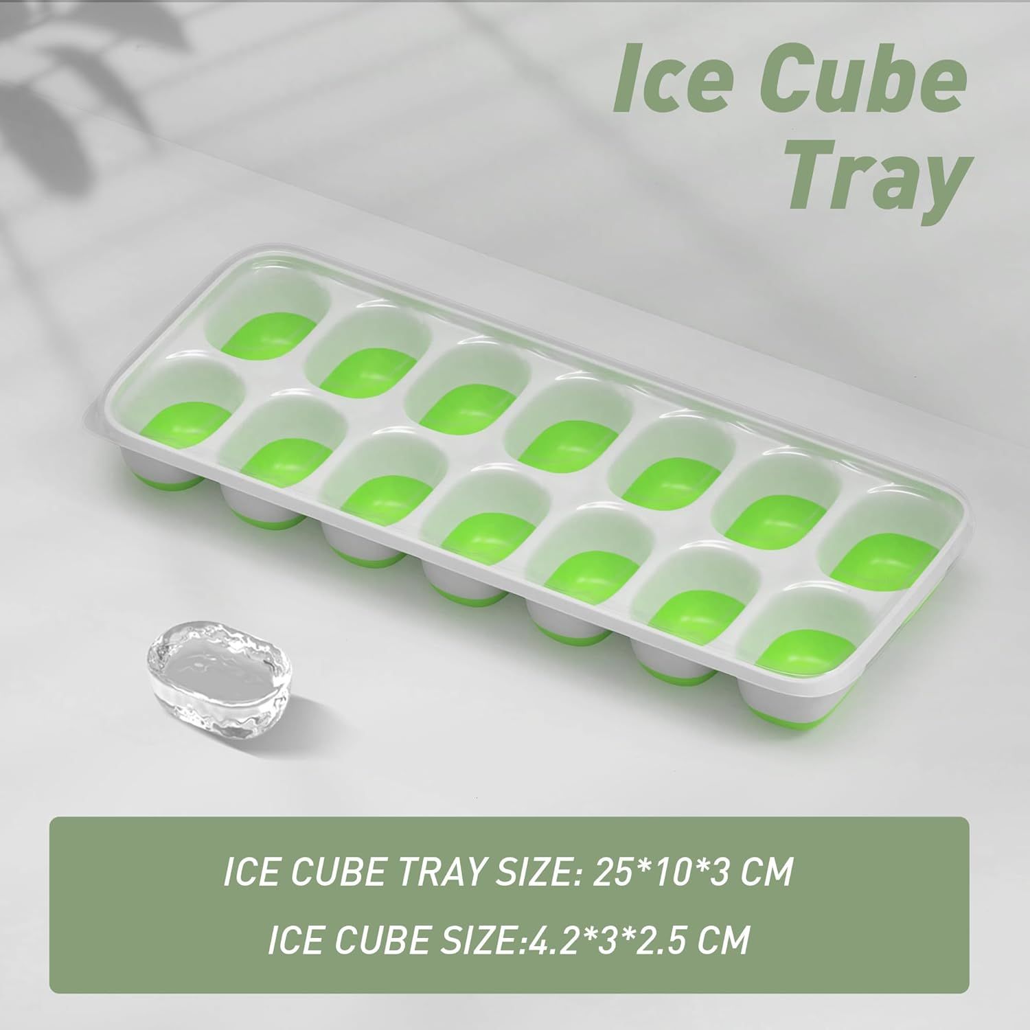 4-Pack Ice Cube Trays with 14-Cavity Design, Flexible Silicone Bases, Removable Lid, Stackable Structure, and Easy-Press Release for Home Freezer Use—Ideal for Drinks, Smoothies, and Meal Prep (Green) - Image 3